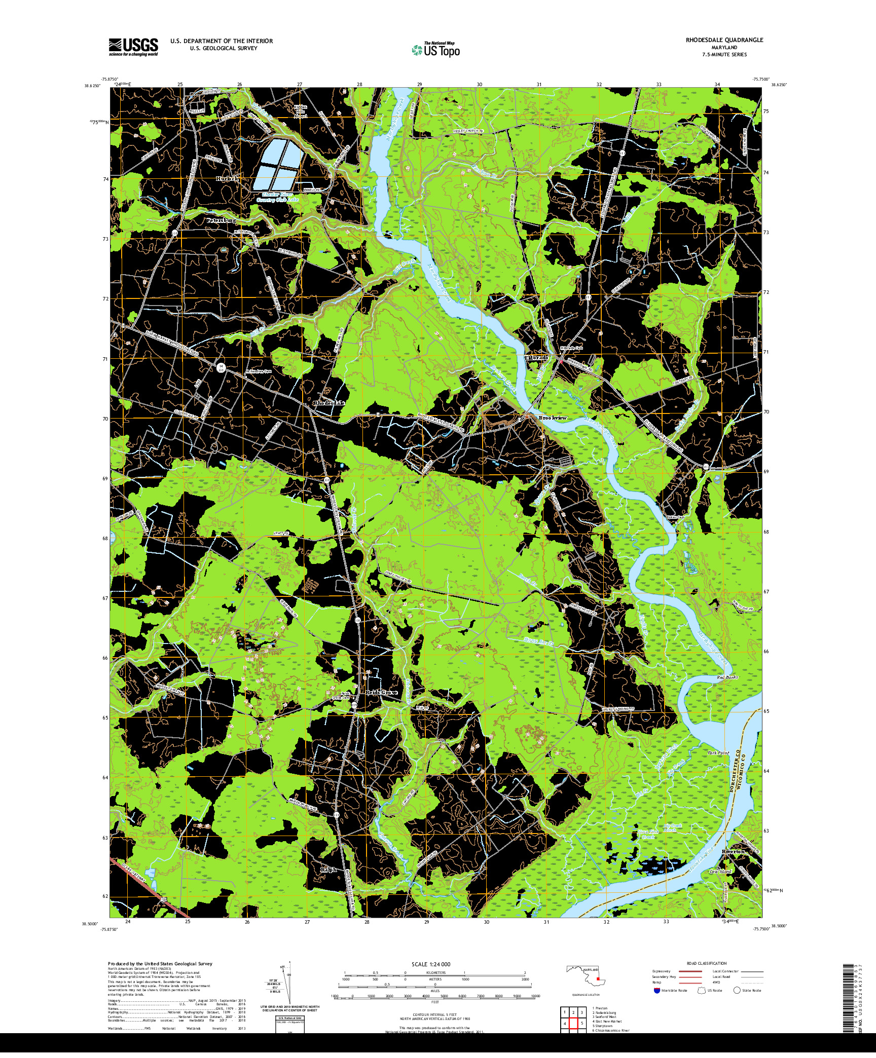 USGS US TOPO 7.5-MINUTE MAP FOR RHODESDALE, MD 2019