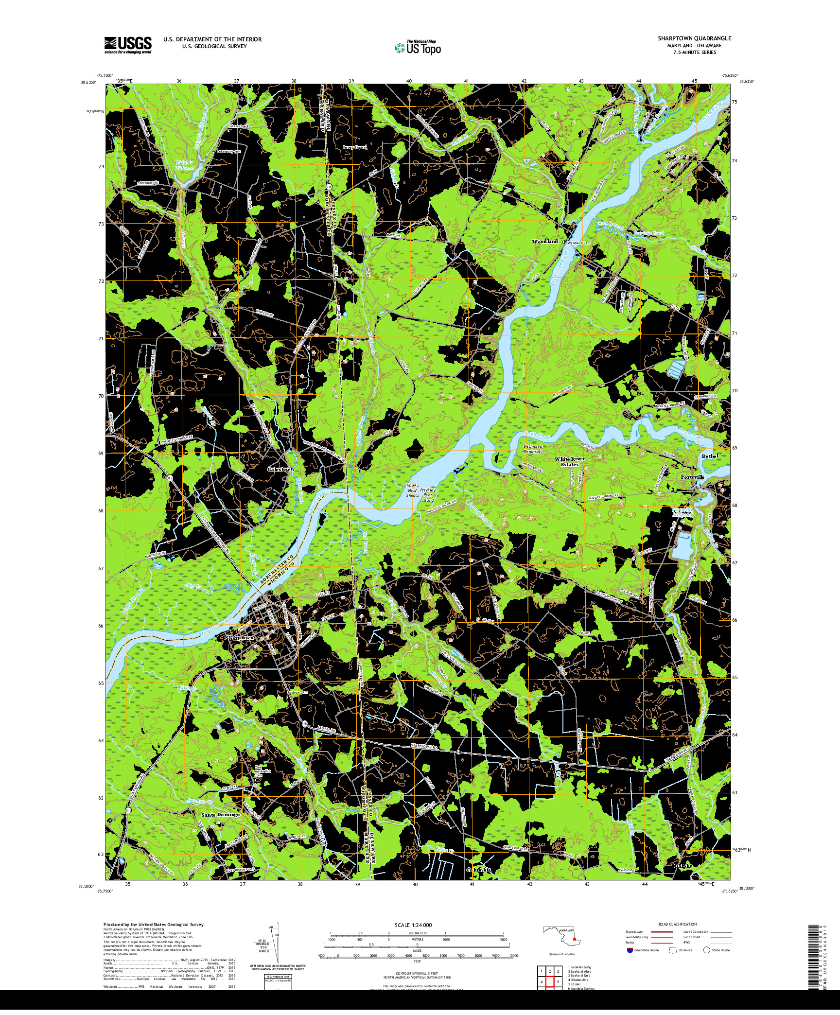 USGS US TOPO 7.5-MINUTE MAP FOR SHARPTOWN, MD,DE 2019