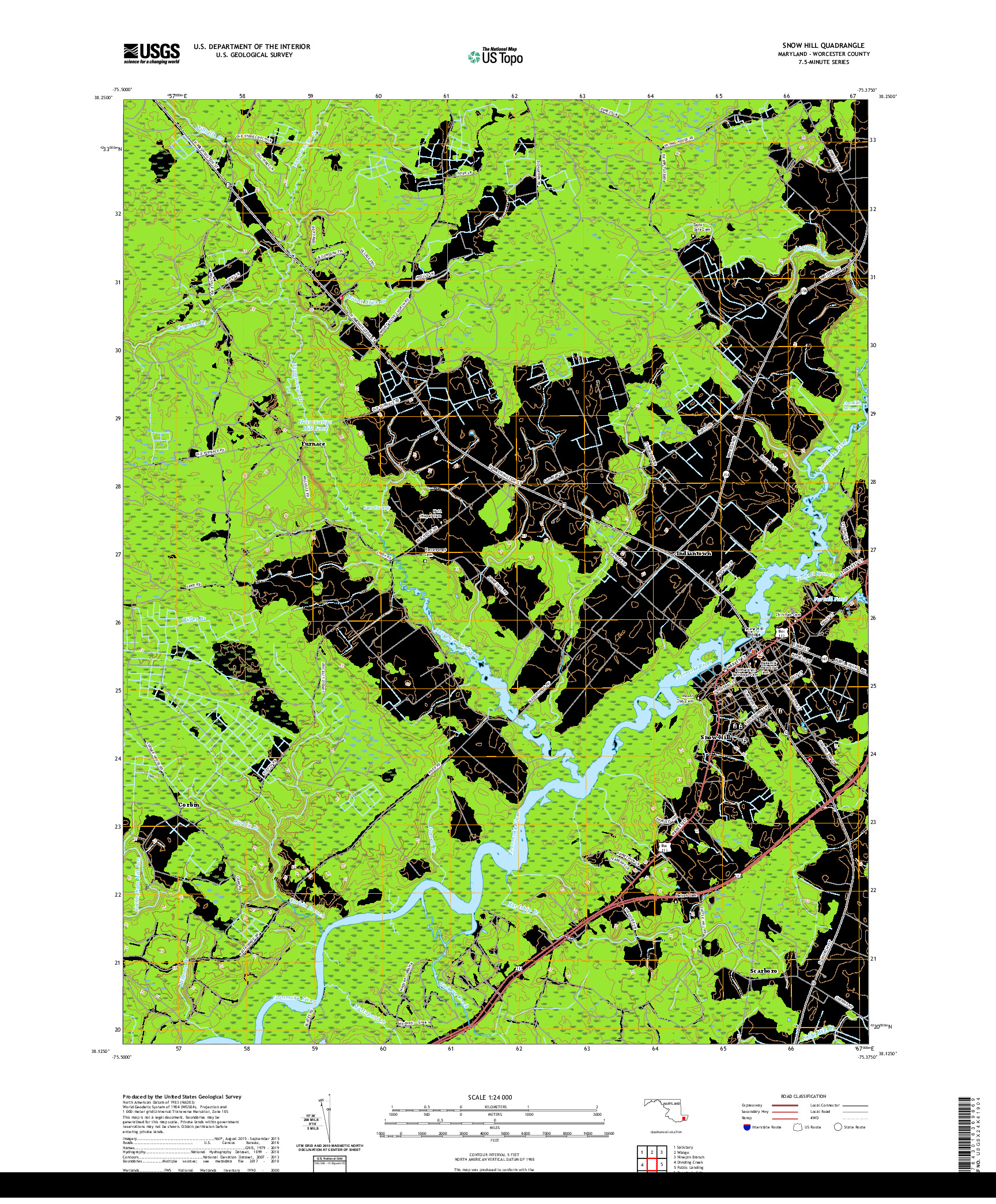 USGS US TOPO 7.5-MINUTE MAP FOR SNOW HILL, MD 2019