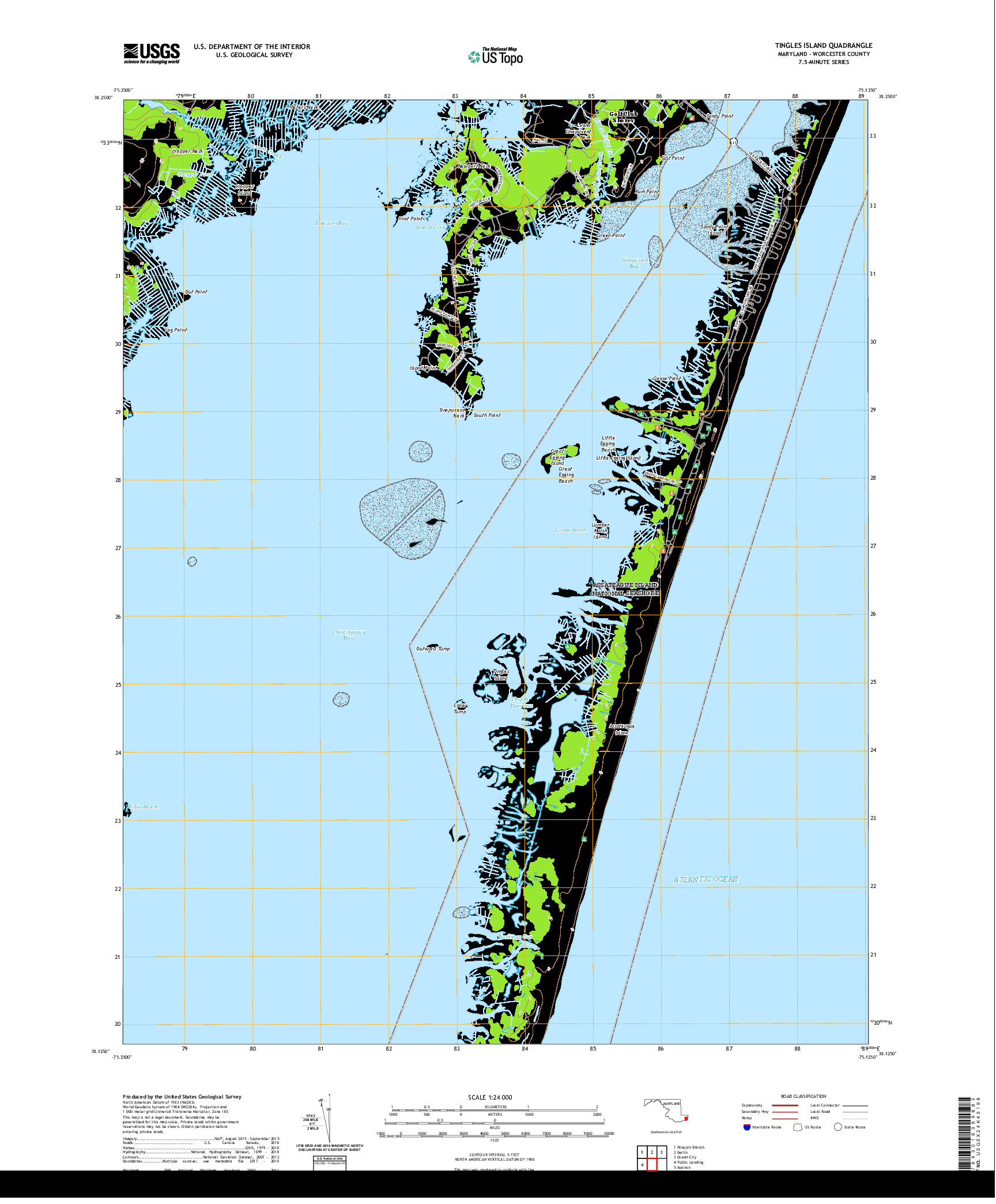 USGS US TOPO 7.5-MINUTE MAP FOR TINGLES ISLAND, MD 2019