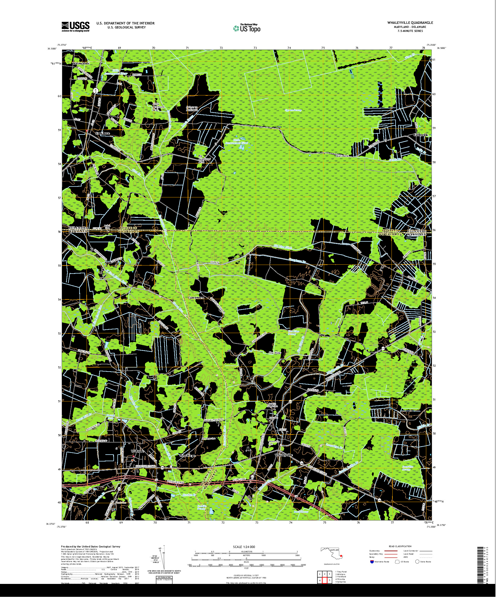 USGS US TOPO 7.5-MINUTE MAP FOR WHALEYVILLE, MD,DE 2019