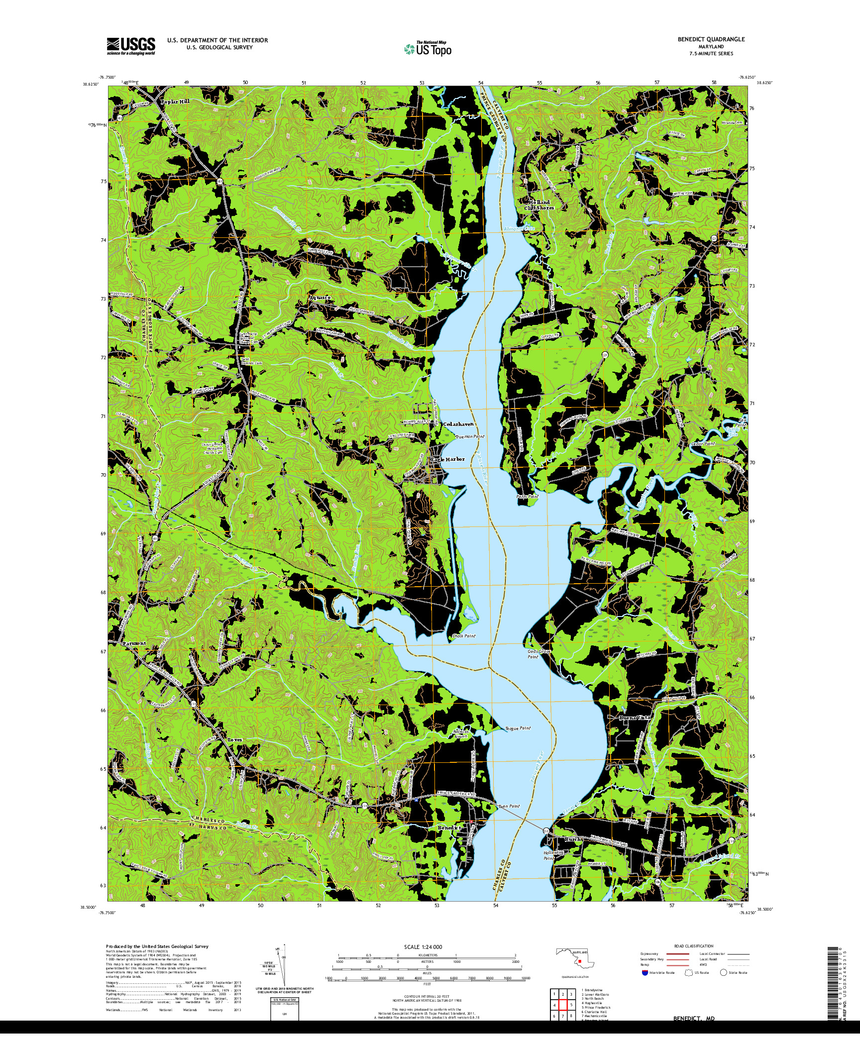 USGS US TOPO 7.5-MINUTE MAP FOR BENEDICT, MD 2019