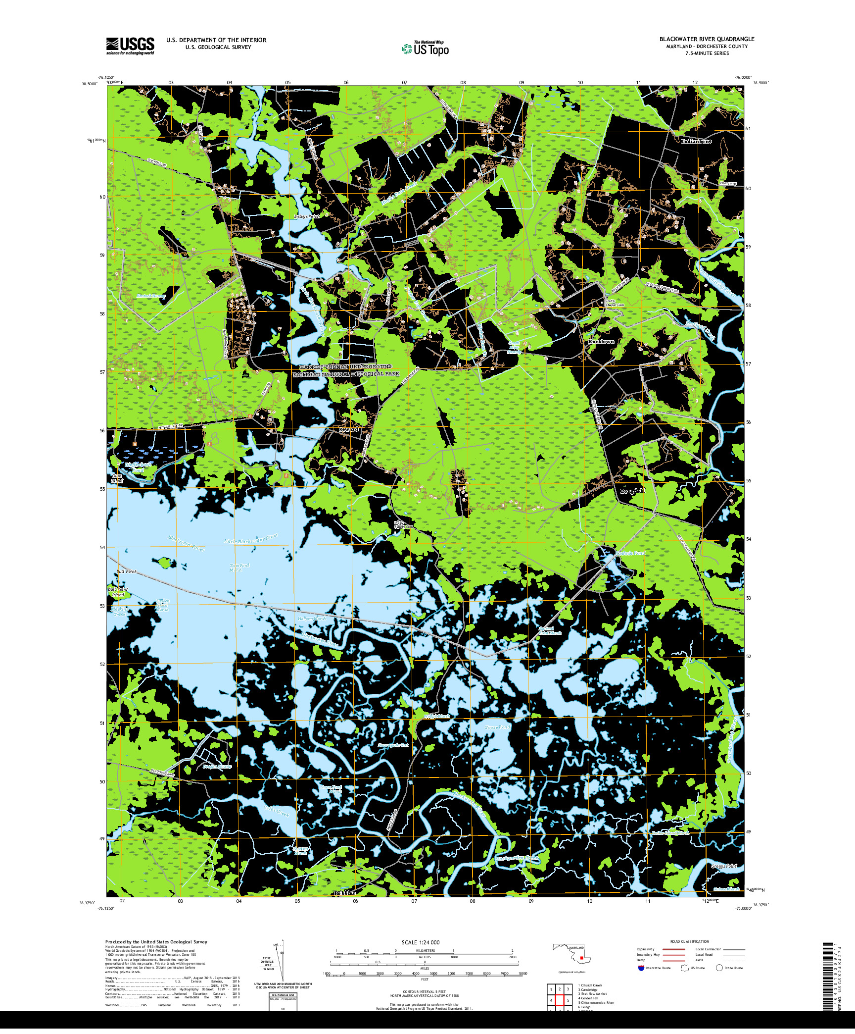 USGS US TOPO 7.5-MINUTE MAP FOR BLACKWATER RIVER, MD 2019