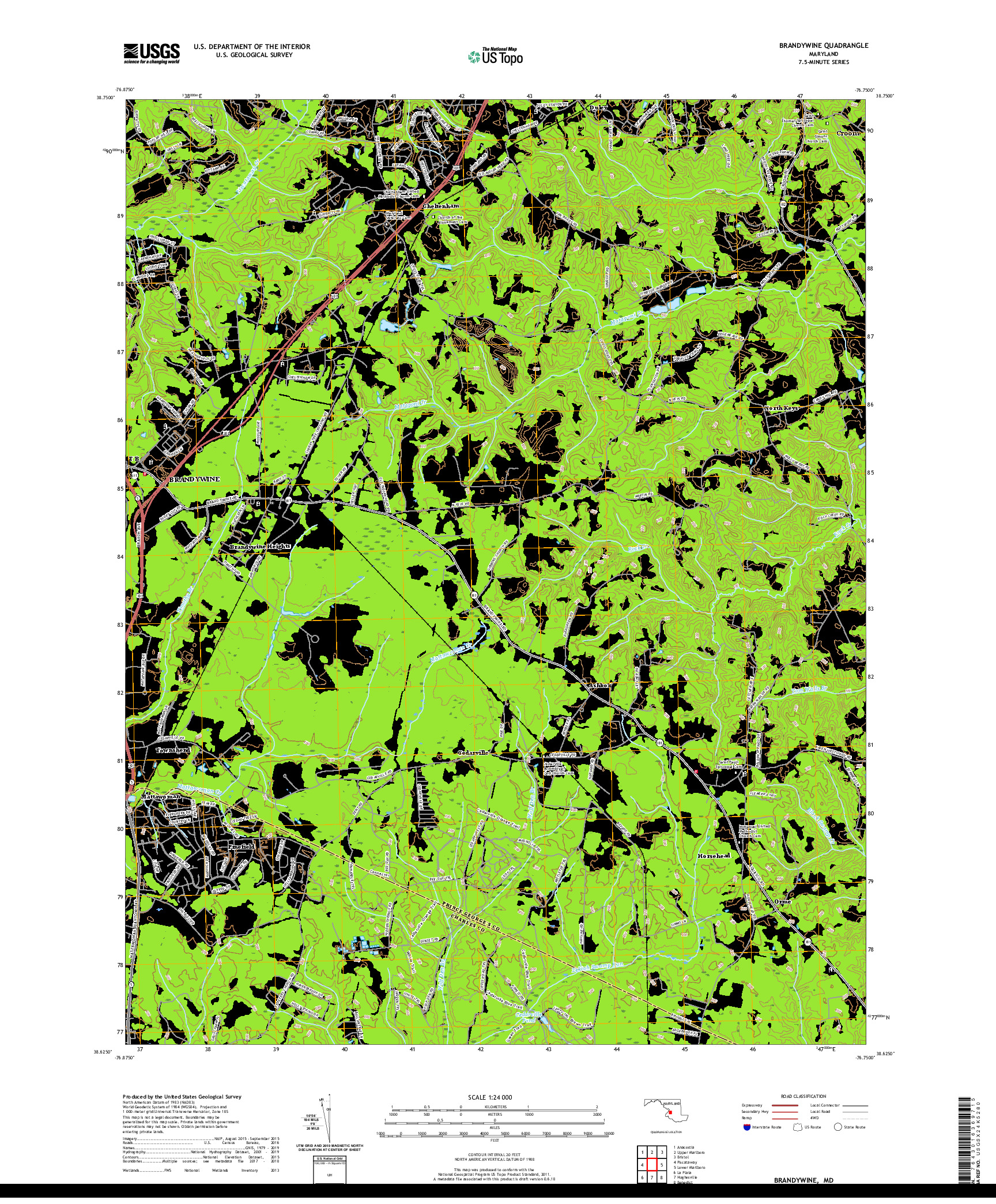 USGS US TOPO 7.5-MINUTE MAP FOR BRANDYWINE, MD 2019