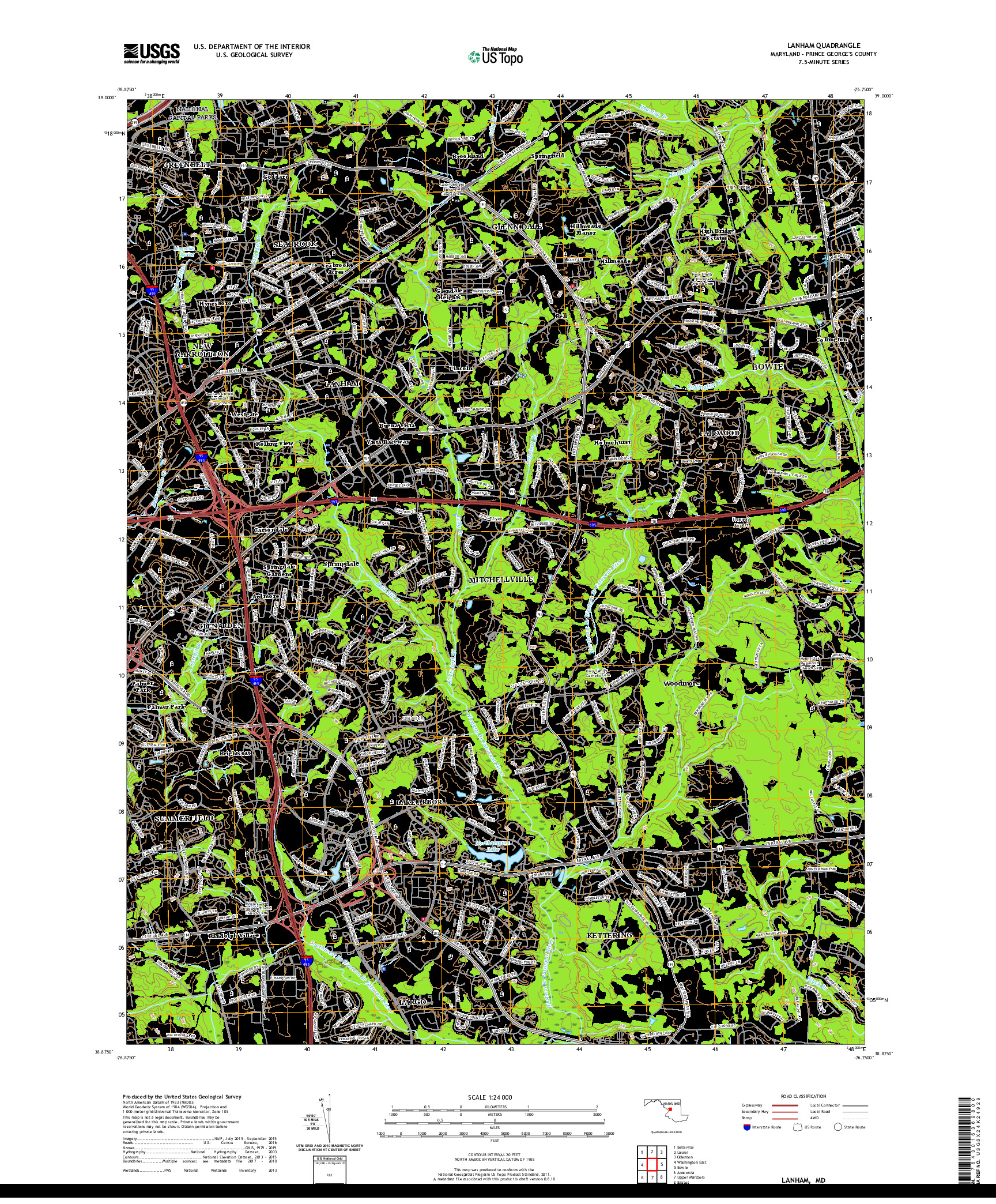 USGS US TOPO 7.5-MINUTE MAP FOR LANHAM, MD 2019