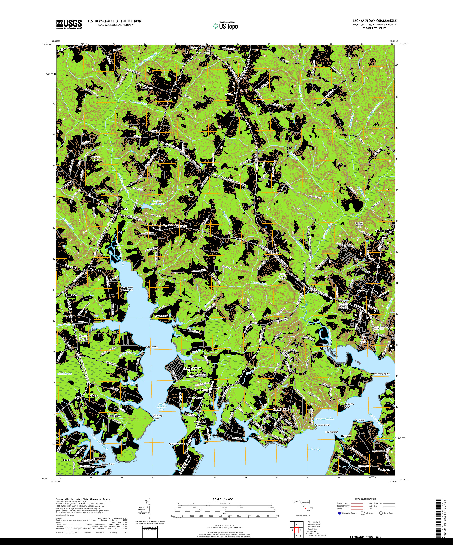 USGS US TOPO 7.5-MINUTE MAP FOR LEONARDTOWN, MD 2019