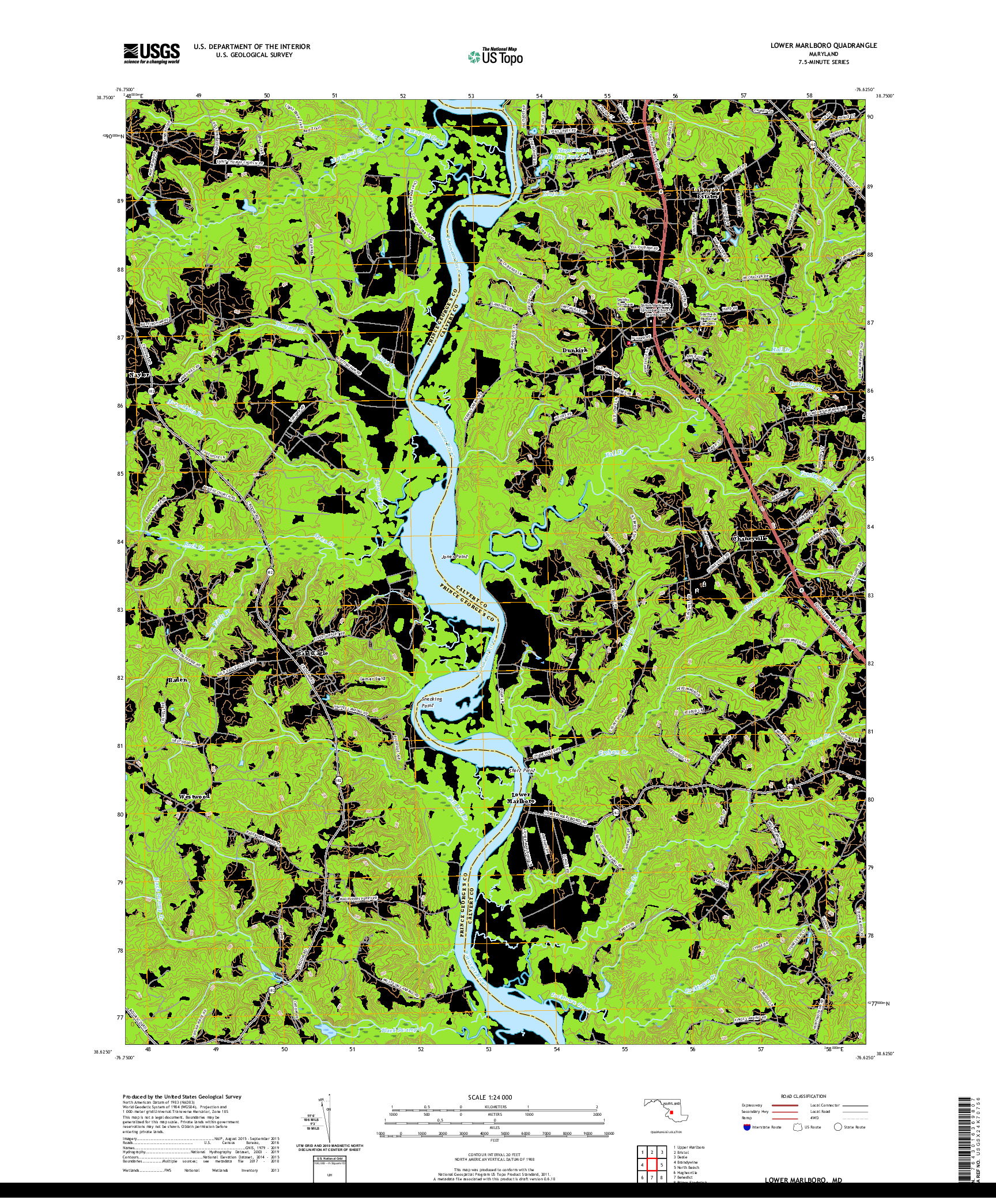 USGS US TOPO 7.5-MINUTE MAP FOR LOWER MARLBORO, MD 2019