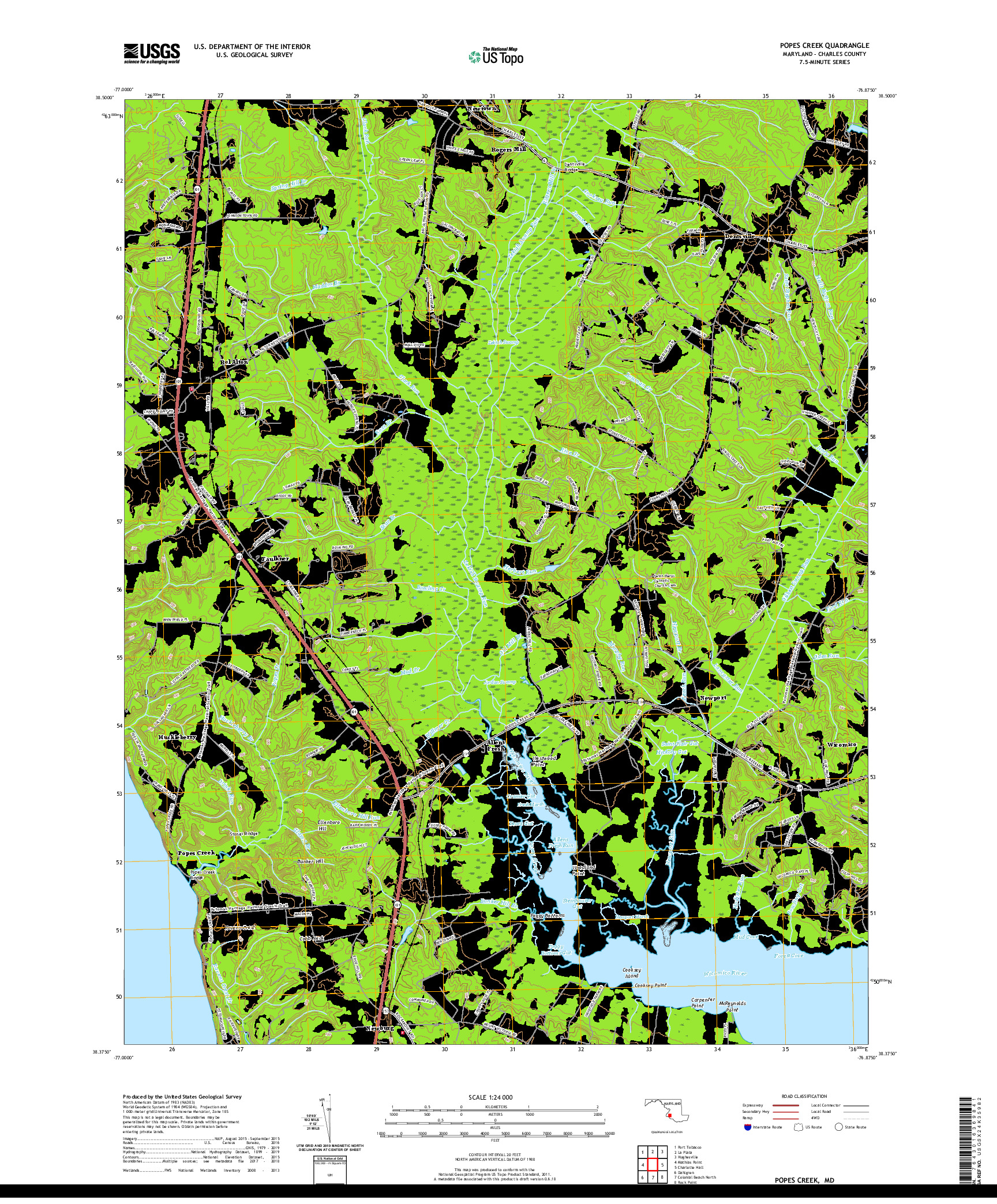 USGS US TOPO 7.5-MINUTE MAP FOR POPES CREEK, MD 2019