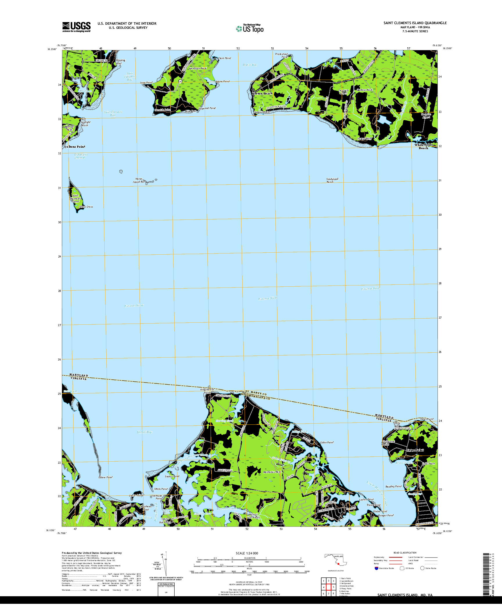 USGS US TOPO 7.5-MINUTE MAP FOR SAINT CLEMENTS ISLAND, MD,VA 2019
