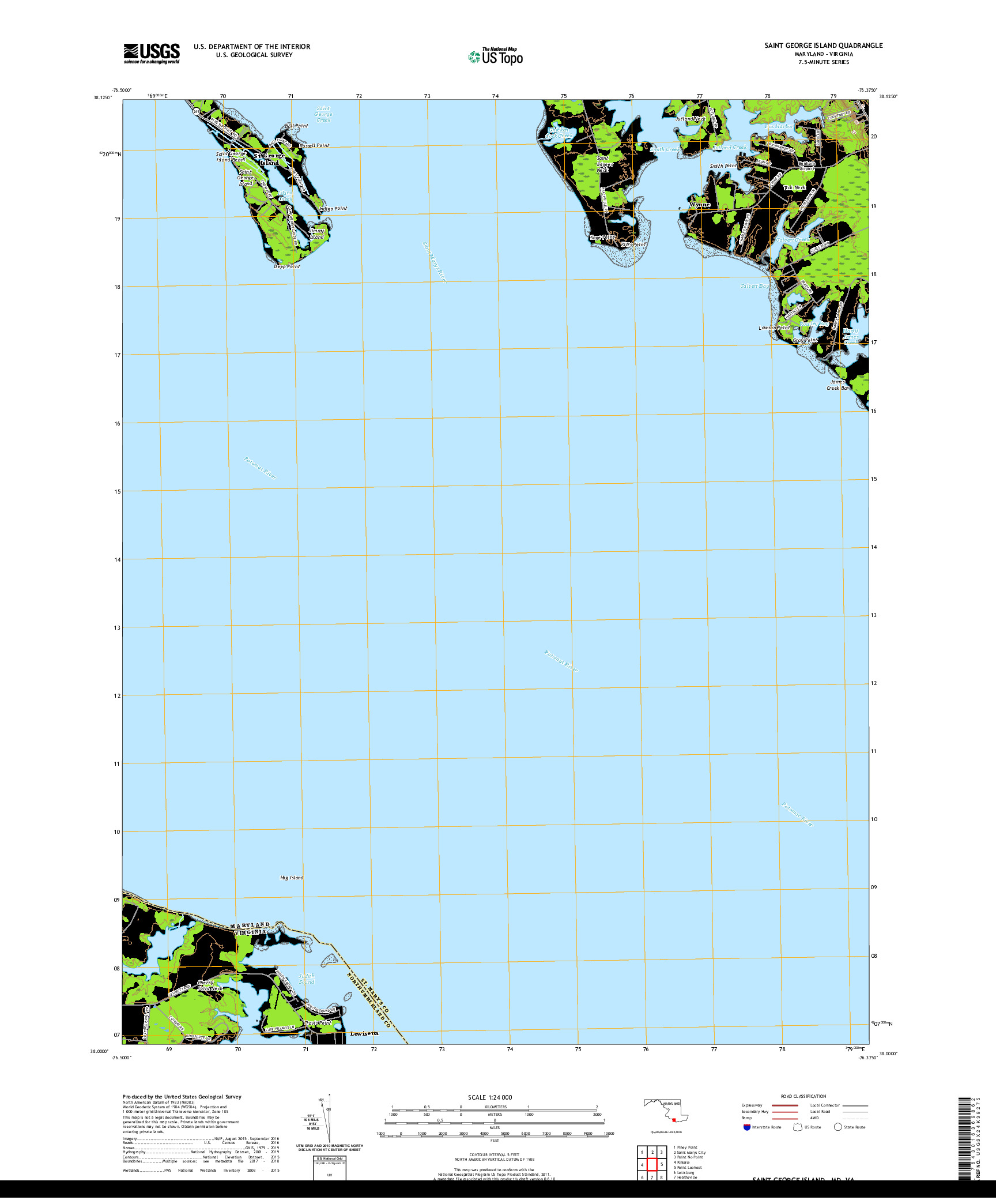 USGS US TOPO 7.5-MINUTE MAP FOR SAINT GEORGE ISLAND, MD,VA 2019