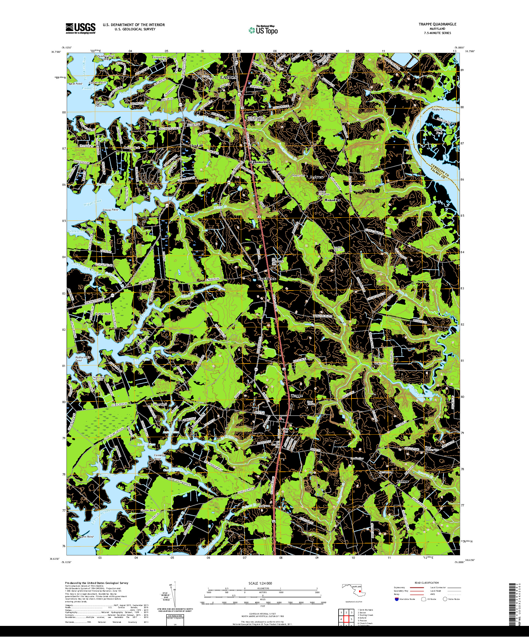 USGS US TOPO 7.5-MINUTE MAP FOR TRAPPE, MD 2019