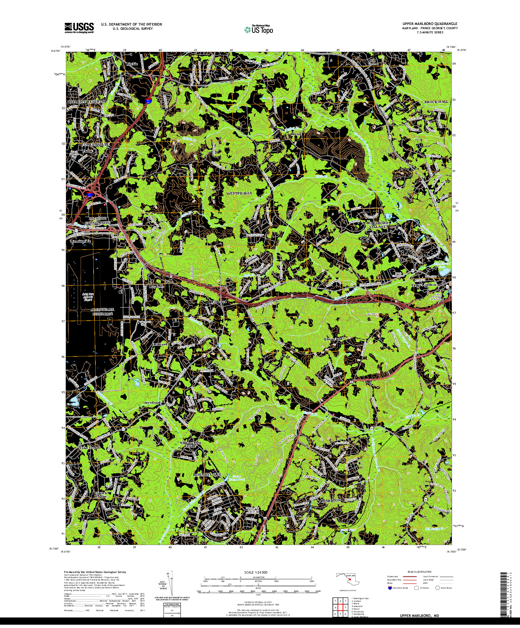 USGS US TOPO 7.5-MINUTE MAP FOR UPPER MARLBORO, MD 2019