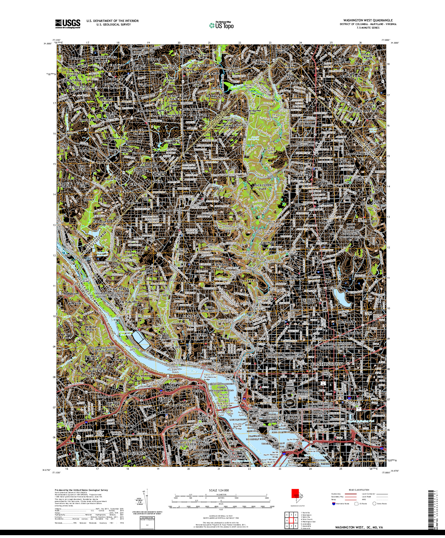 USGS US TOPO 7.5-MINUTE MAP FOR WASHINGTON WEST, DC,MD,VA 2019