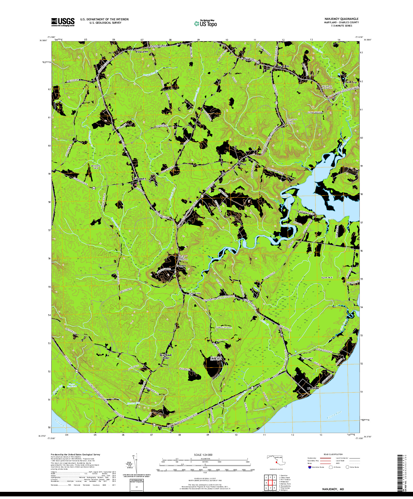 USGS US TOPO 7.5-MINUTE MAP FOR NANJEMOY, MD 2019