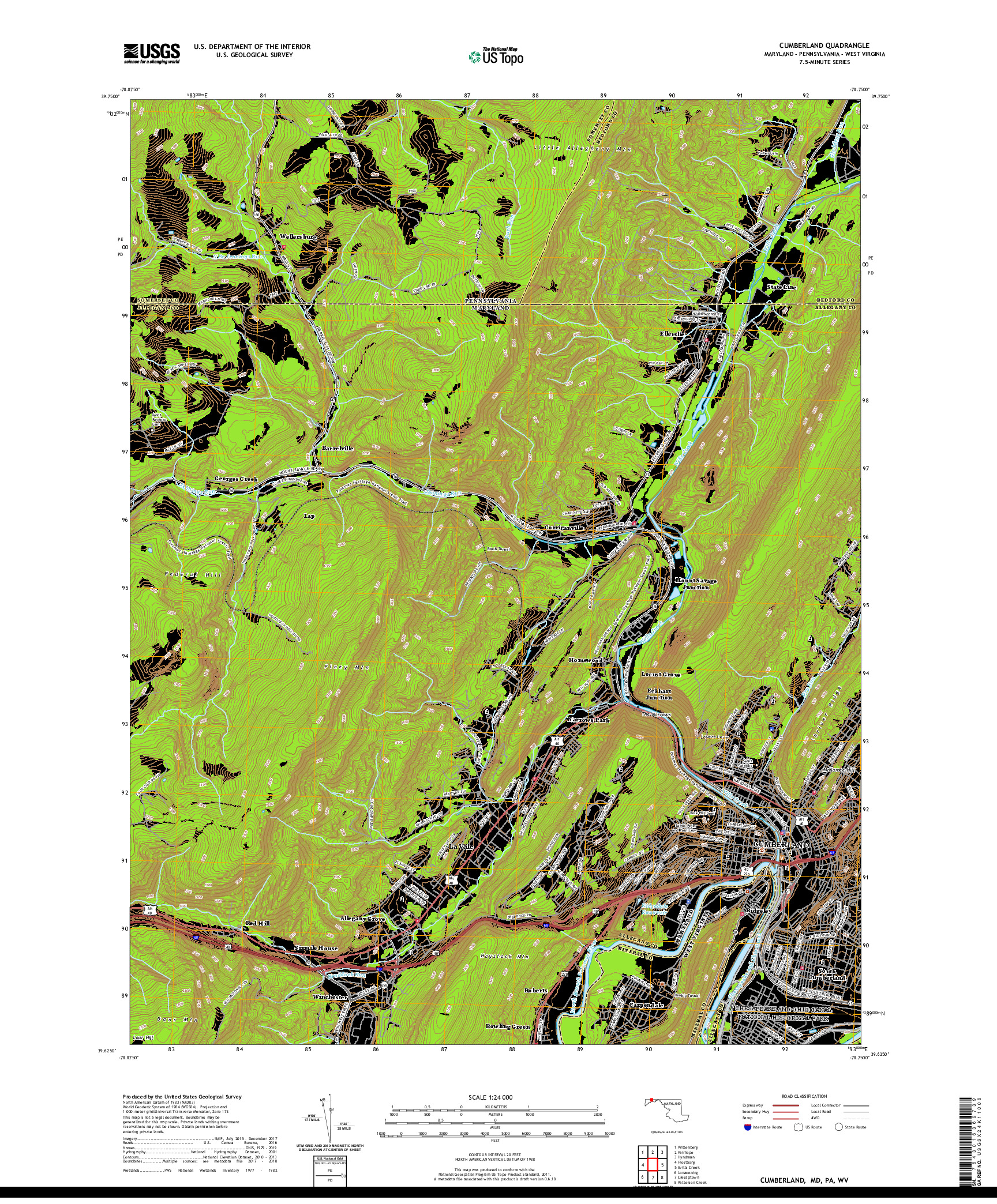 USGS US TOPO 7.5-MINUTE MAP FOR CUMBERLAND, MD,PA,WV 2019