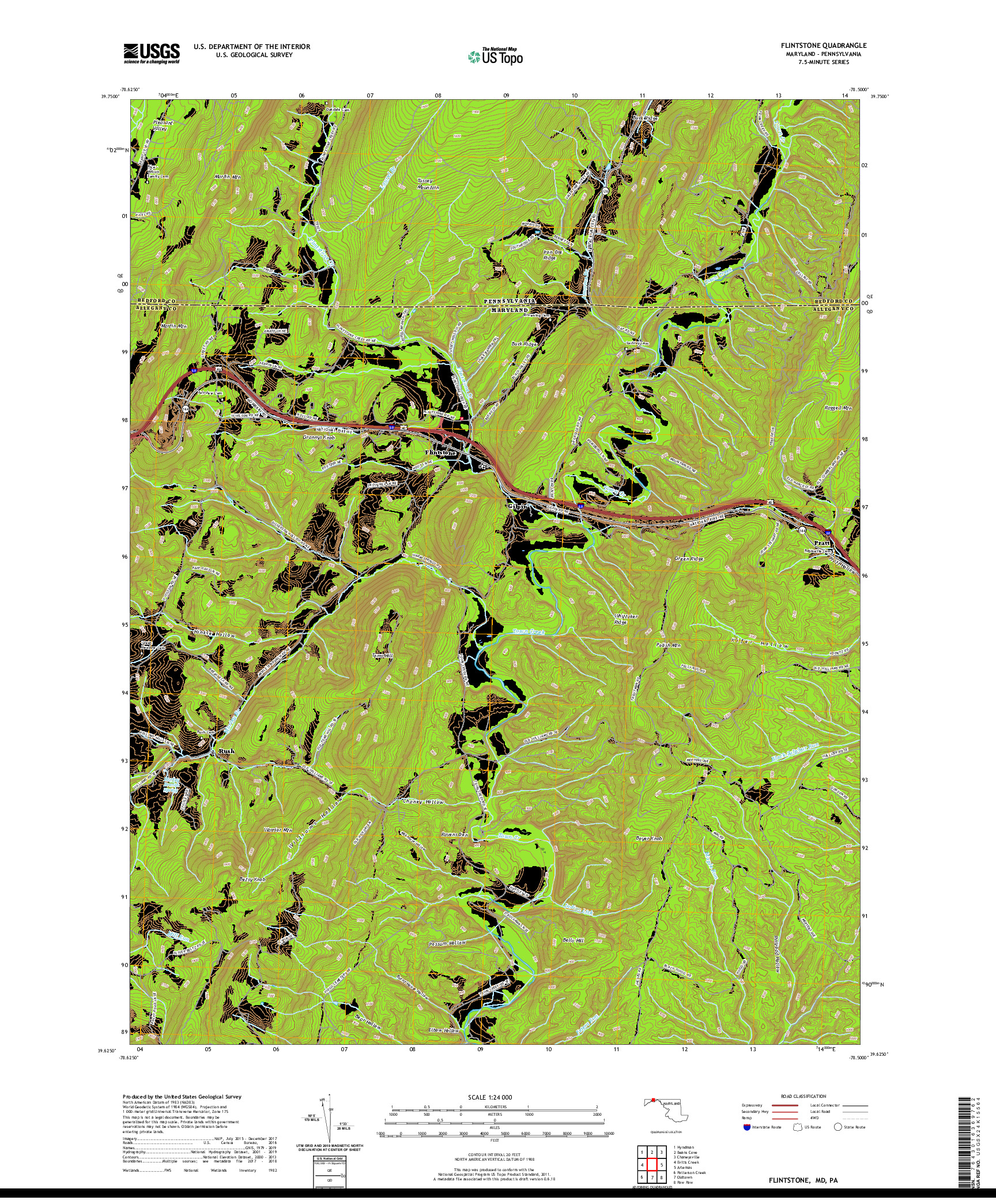 USGS US TOPO 7.5-MINUTE MAP FOR FLINTSTONE, MD,PA 2019