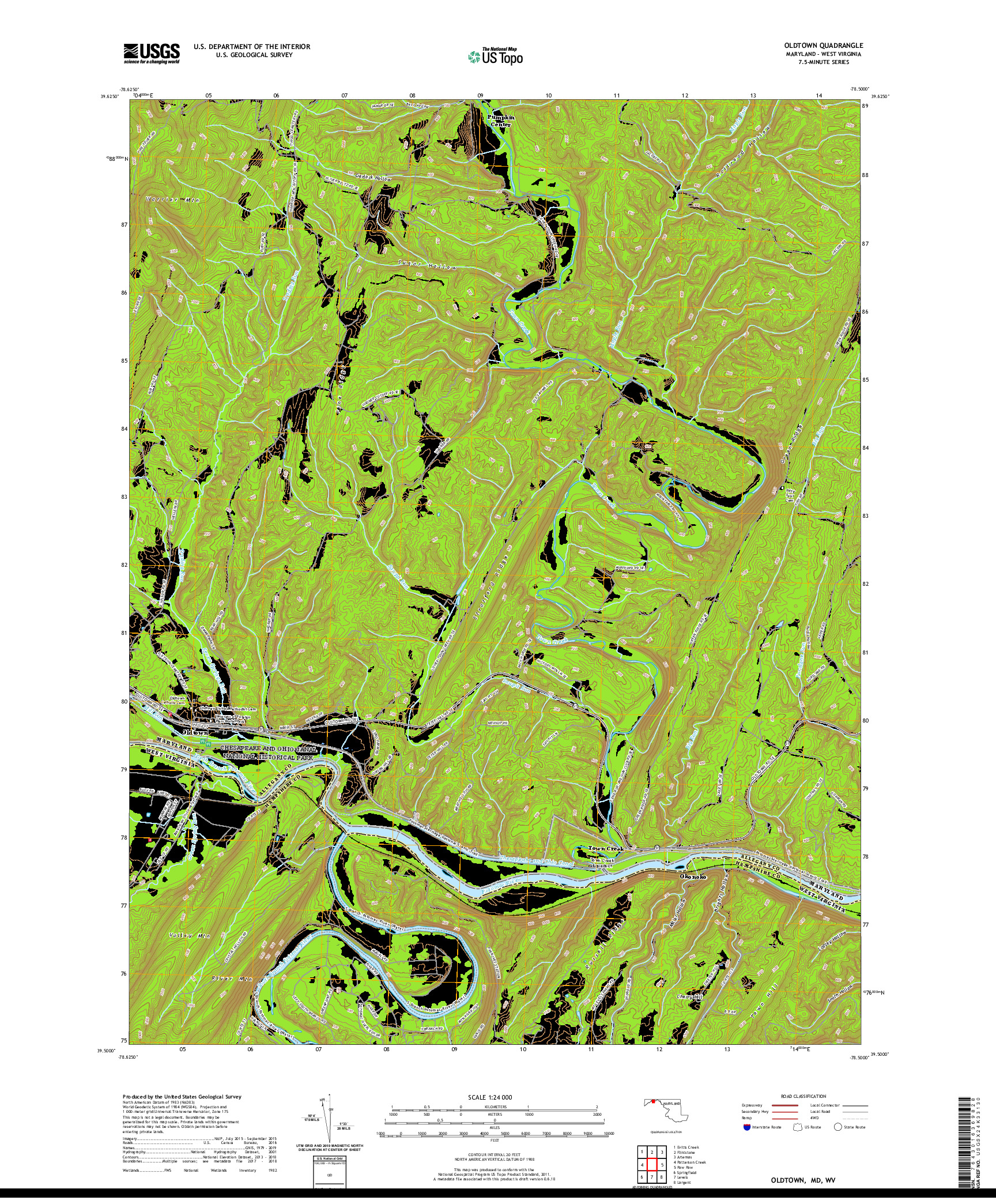 USGS US TOPO 7.5-MINUTE MAP FOR OLDTOWN, MD,WV 2019