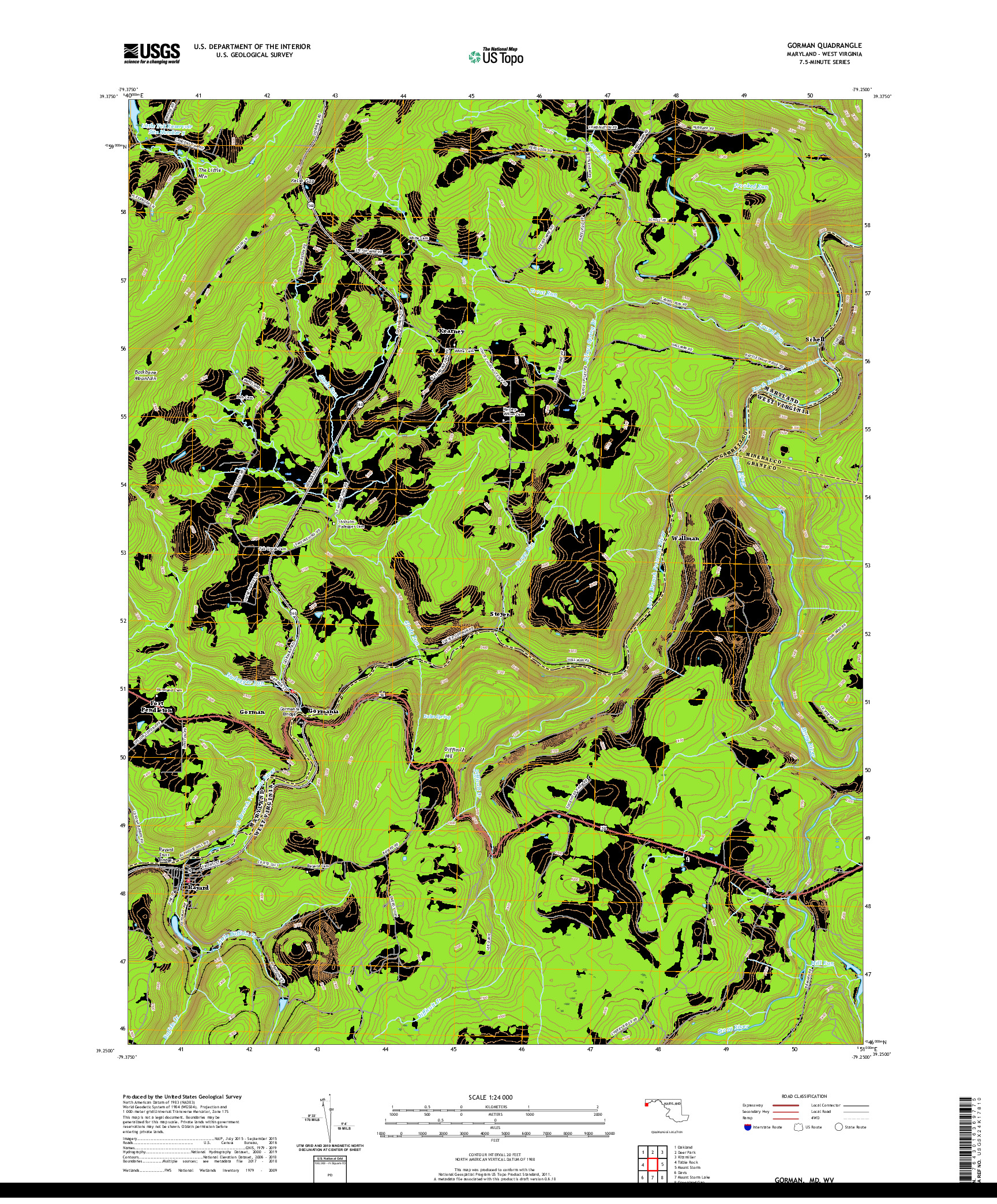 USGS US TOPO 7.5-MINUTE MAP FOR GORMAN, MD,WV 2019