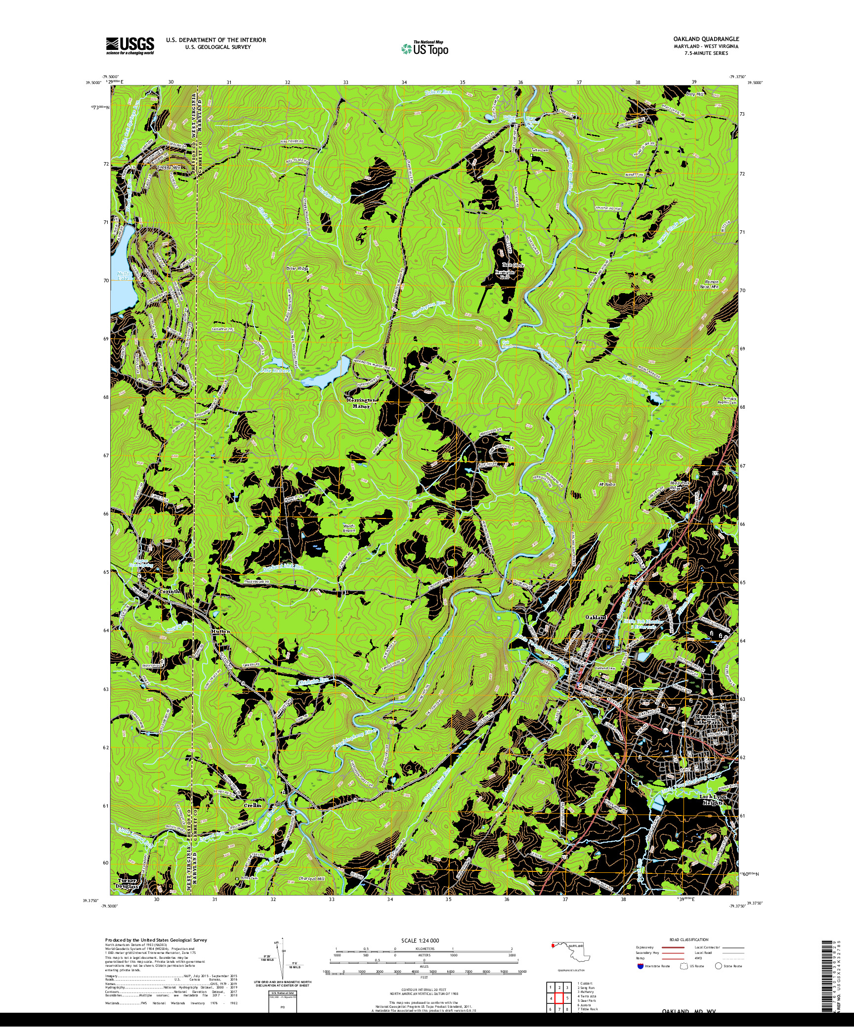 USGS US TOPO 7.5-MINUTE MAP FOR OAKLAND, MD,WV 2019