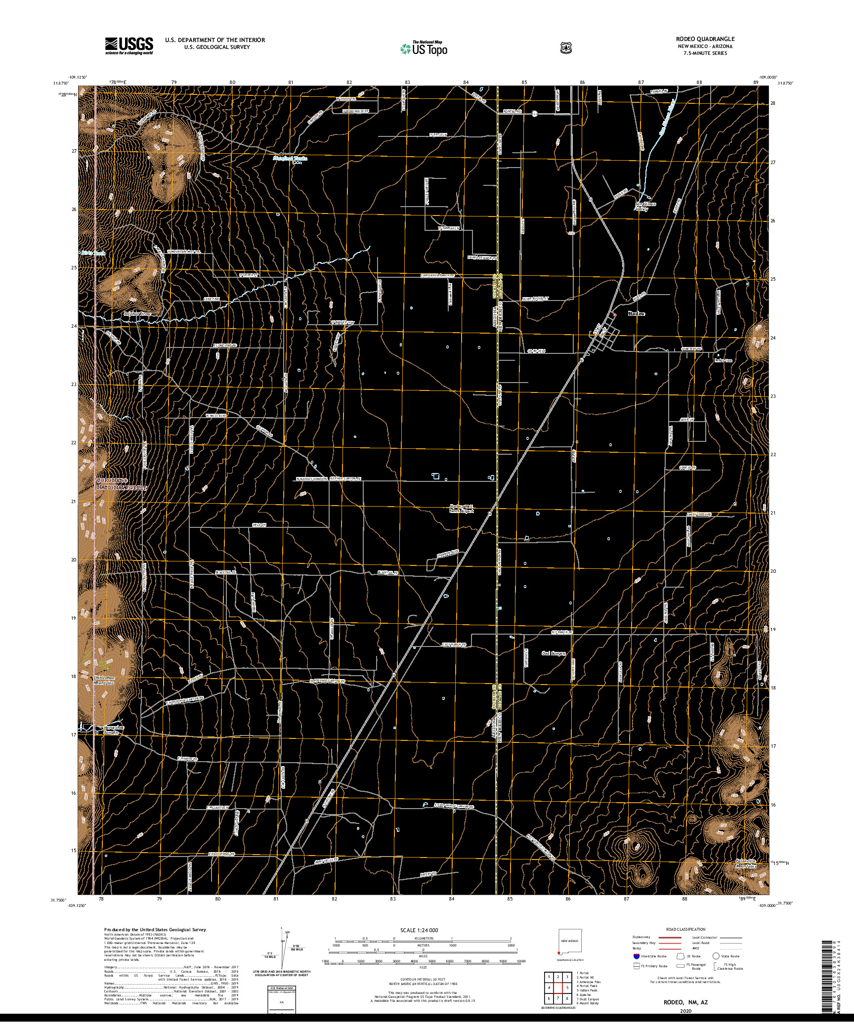 USGS US TOPO 7.5-MINUTE MAP FOR RODEO, NM,AZ 2020