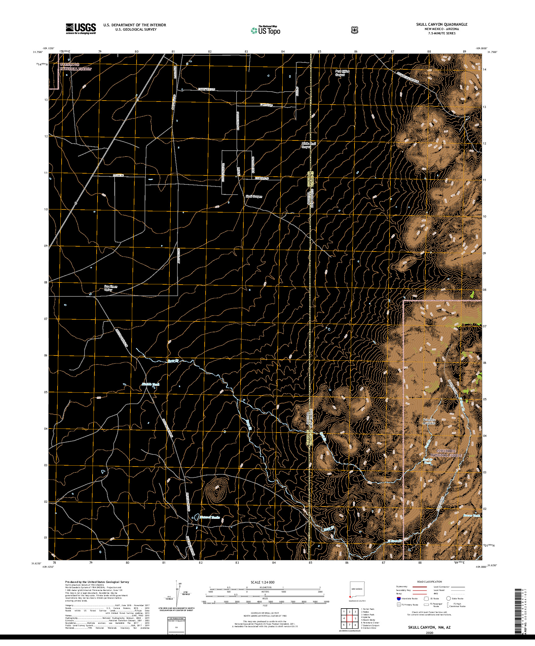USGS US TOPO 7.5-MINUTE MAP FOR SKULL CANYON, NM,AZ 2020