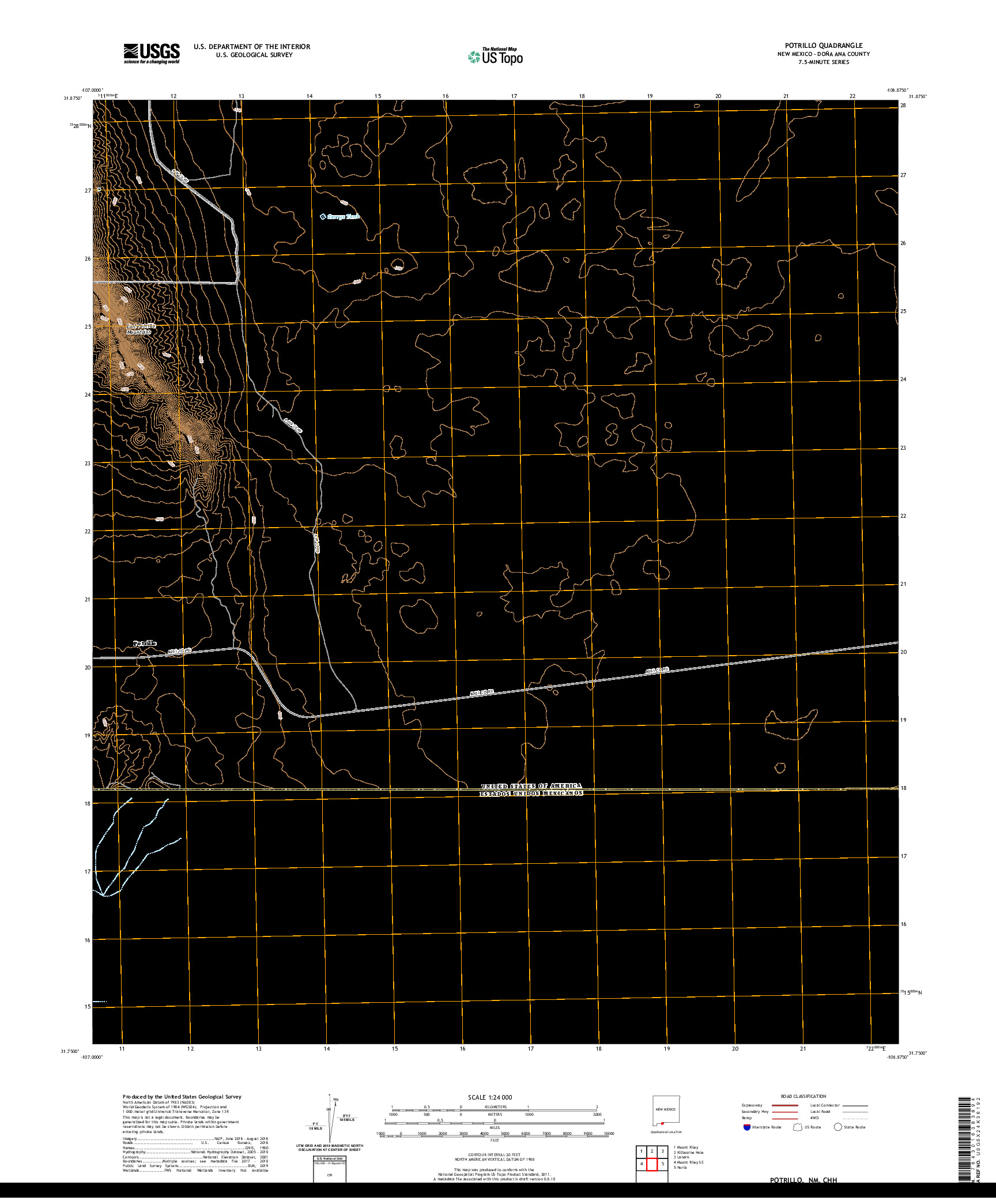 USGS US TOPO 7.5-MINUTE MAP FOR POTRILLO, NM,CHH 2020
