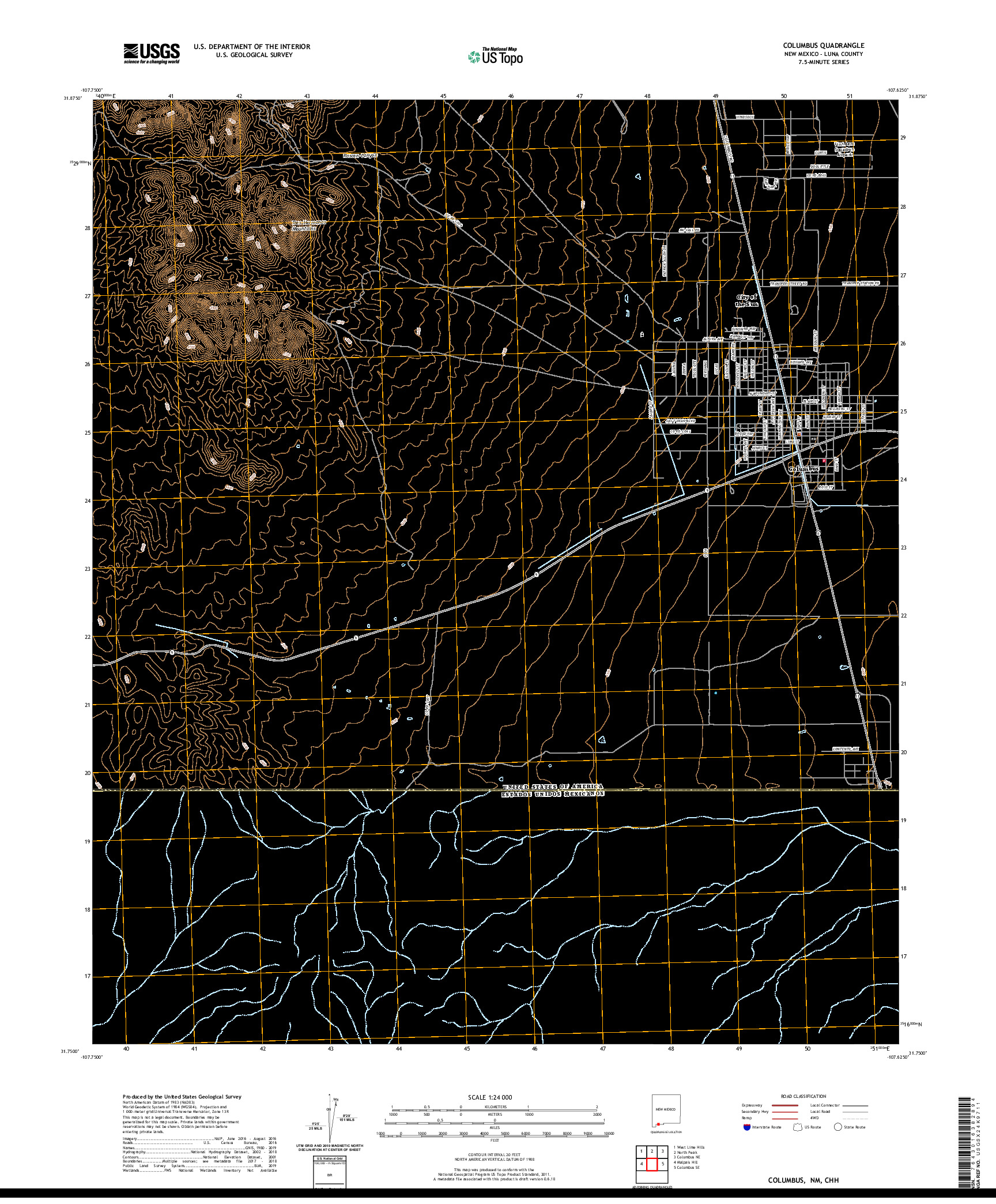 USGS US TOPO 7.5-MINUTE MAP FOR COLUMBUS, NM,CHH 2020