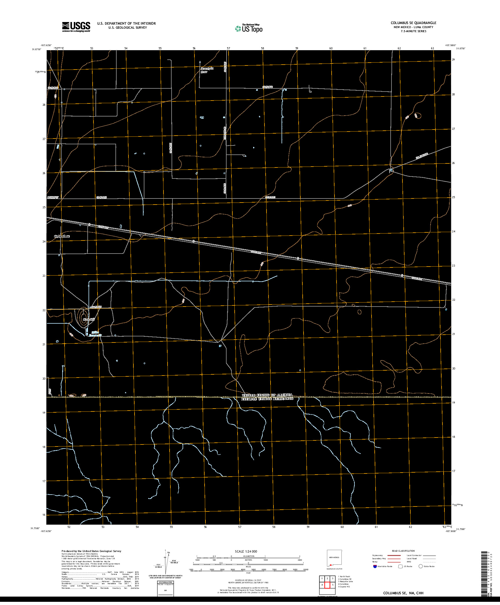 USGS US TOPO 7.5-MINUTE MAP FOR COLUMBUS SE, NM,CHH 2020