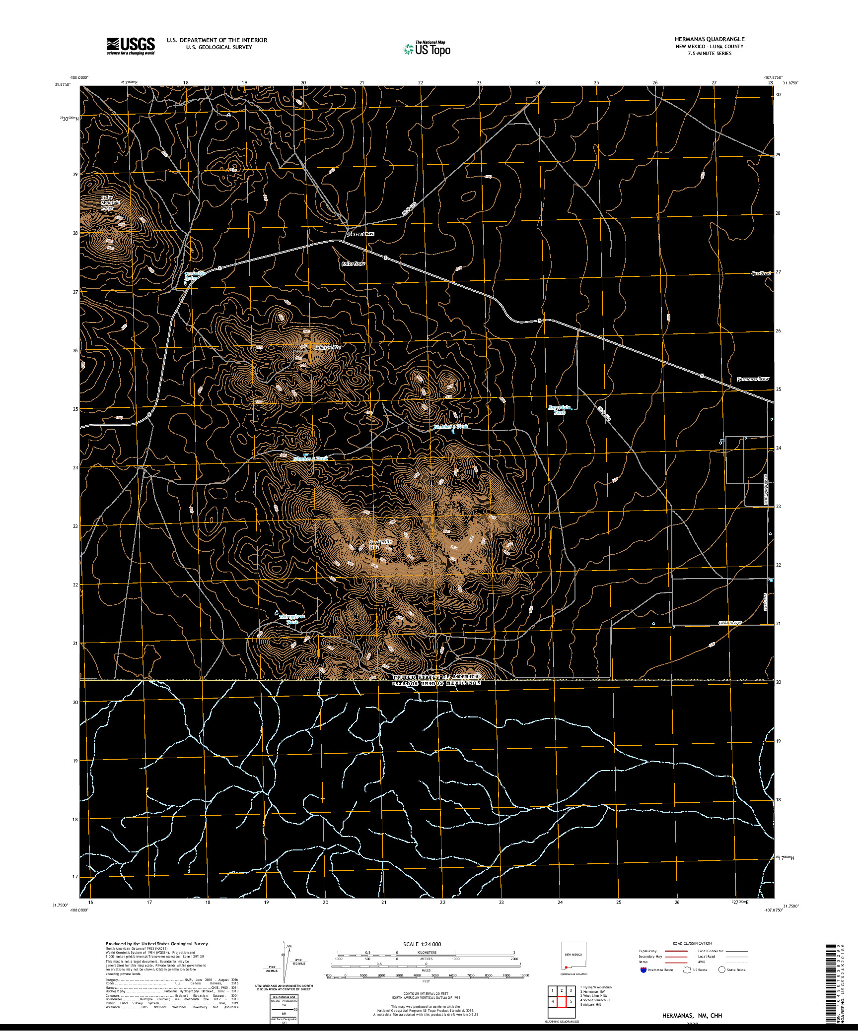 USGS US TOPO 7.5-MINUTE MAP FOR HERMANAS, NM,CHH 2020