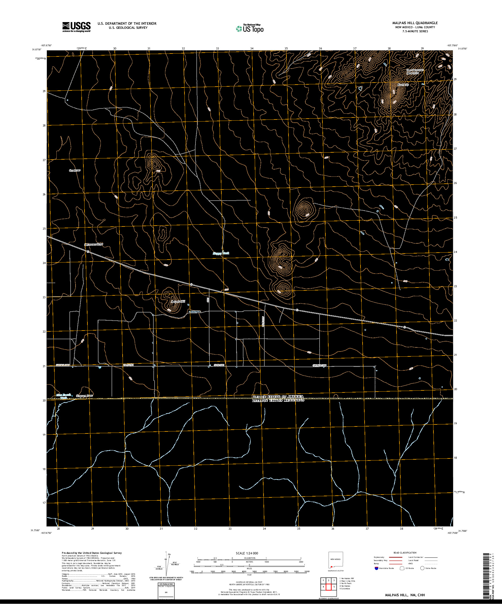 USGS US TOPO 7.5-MINUTE MAP FOR MALPAIS HILL, NM,CHH 2020