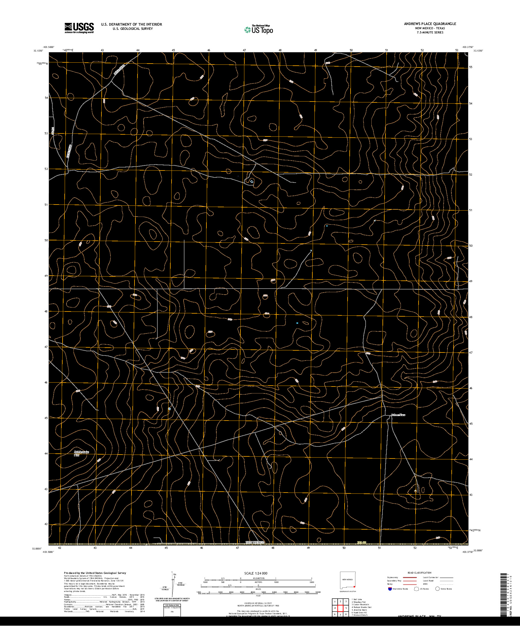 USGS US TOPO 7.5-MINUTE MAP FOR ANDREWS PLACE, NM,TX 2020