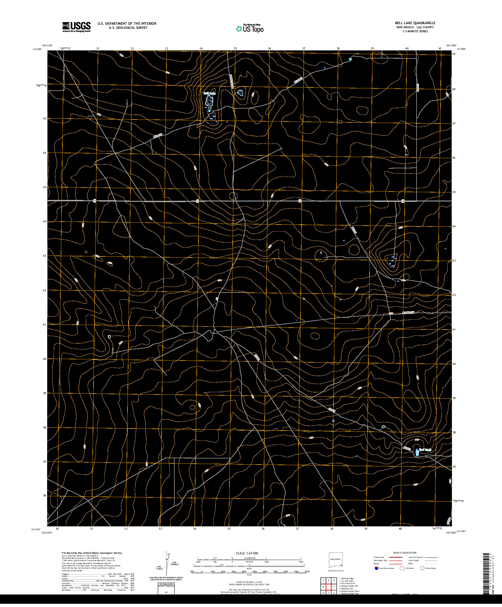 USGS US TOPO 7.5-MINUTE MAP FOR BELL LAKE, NM 2020