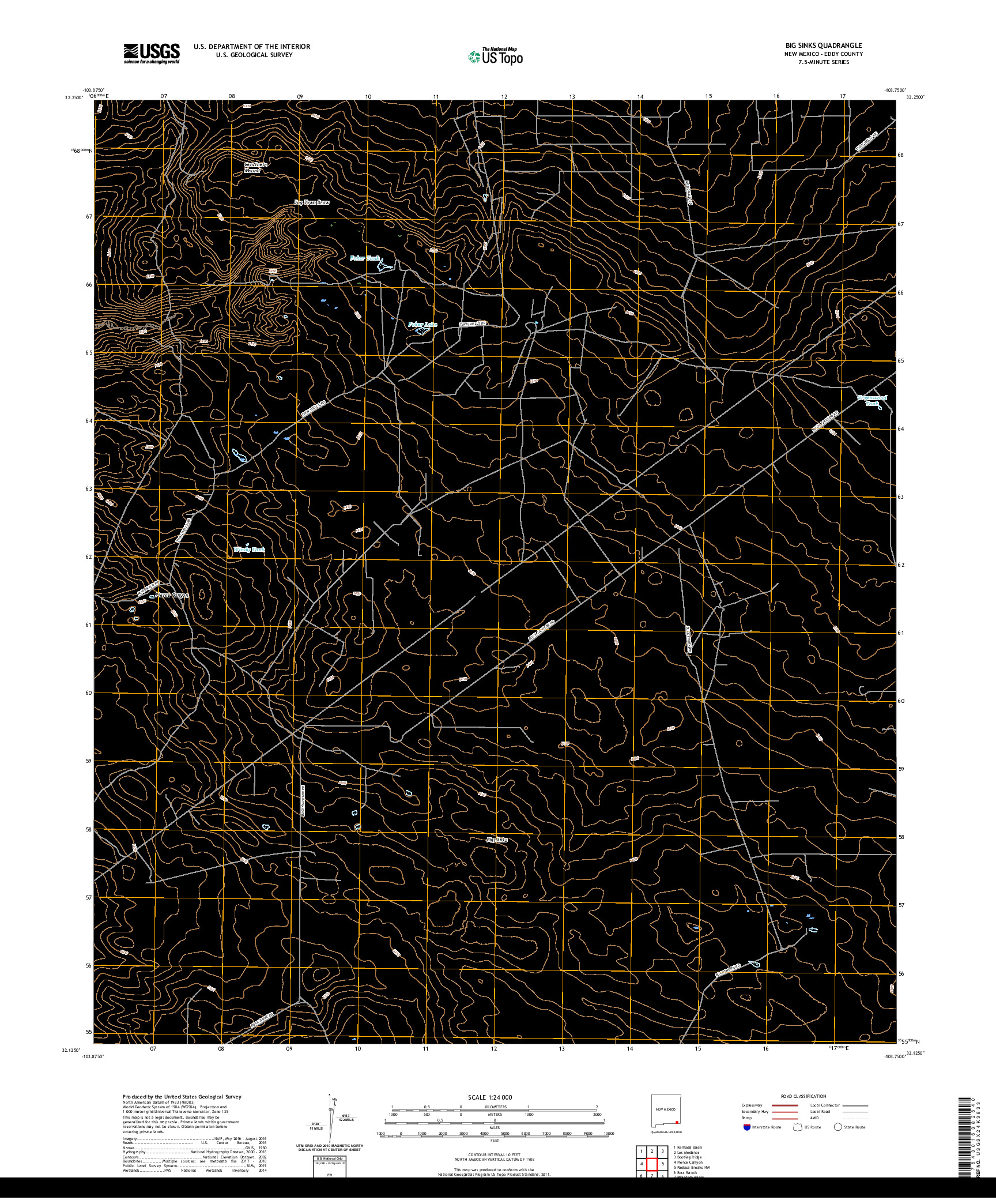 USGS US TOPO 7.5-MINUTE MAP FOR BIG SINKS, NM 2020