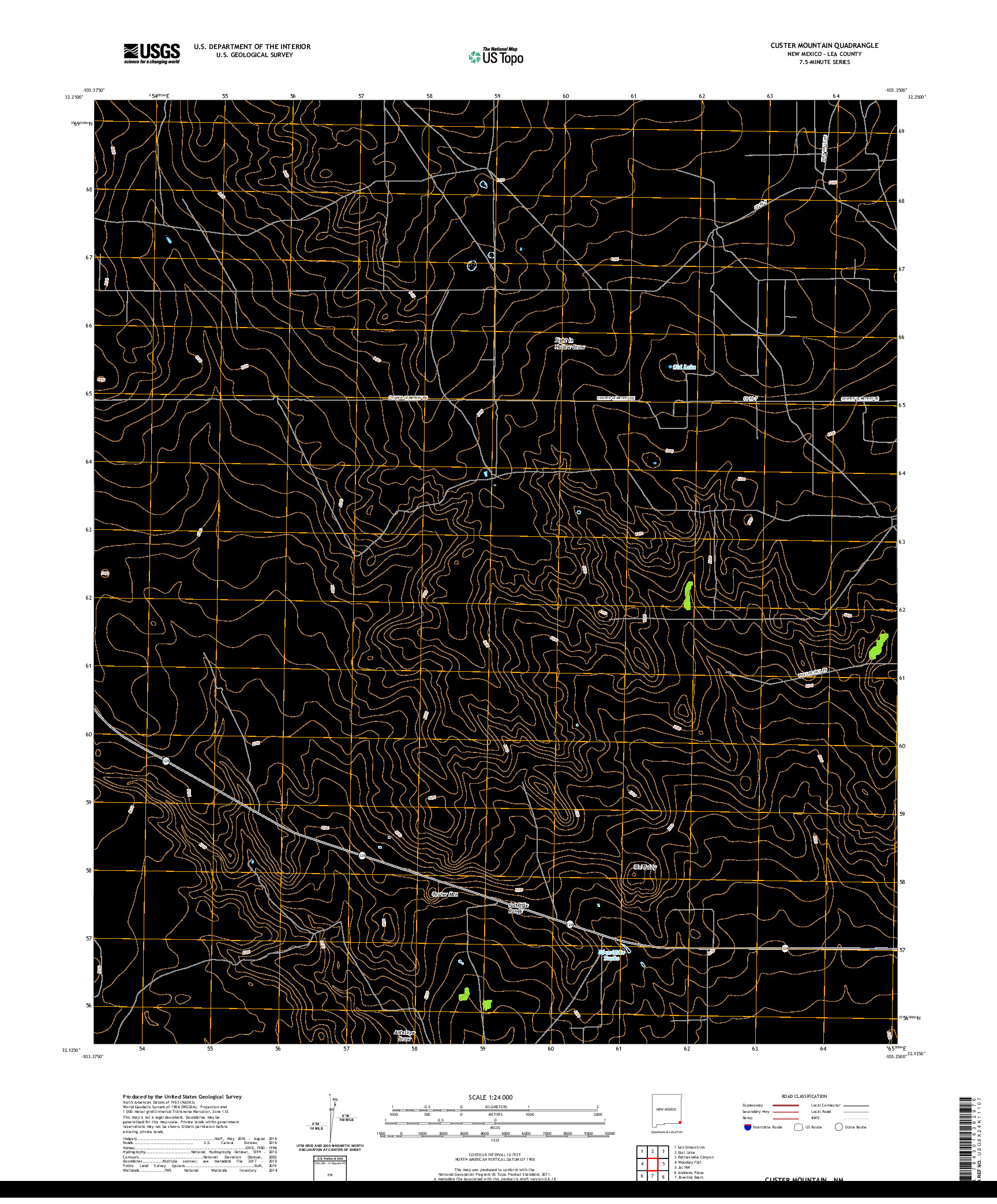 USGS US TOPO 7.5-MINUTE MAP FOR CUSTER MOUNTAIN, NM 2020