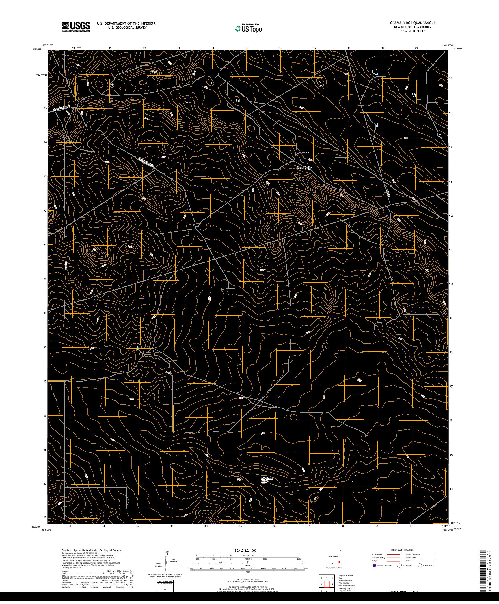 USGS US TOPO 7.5-MINUTE MAP FOR GRAMA RIDGE, NM 2020