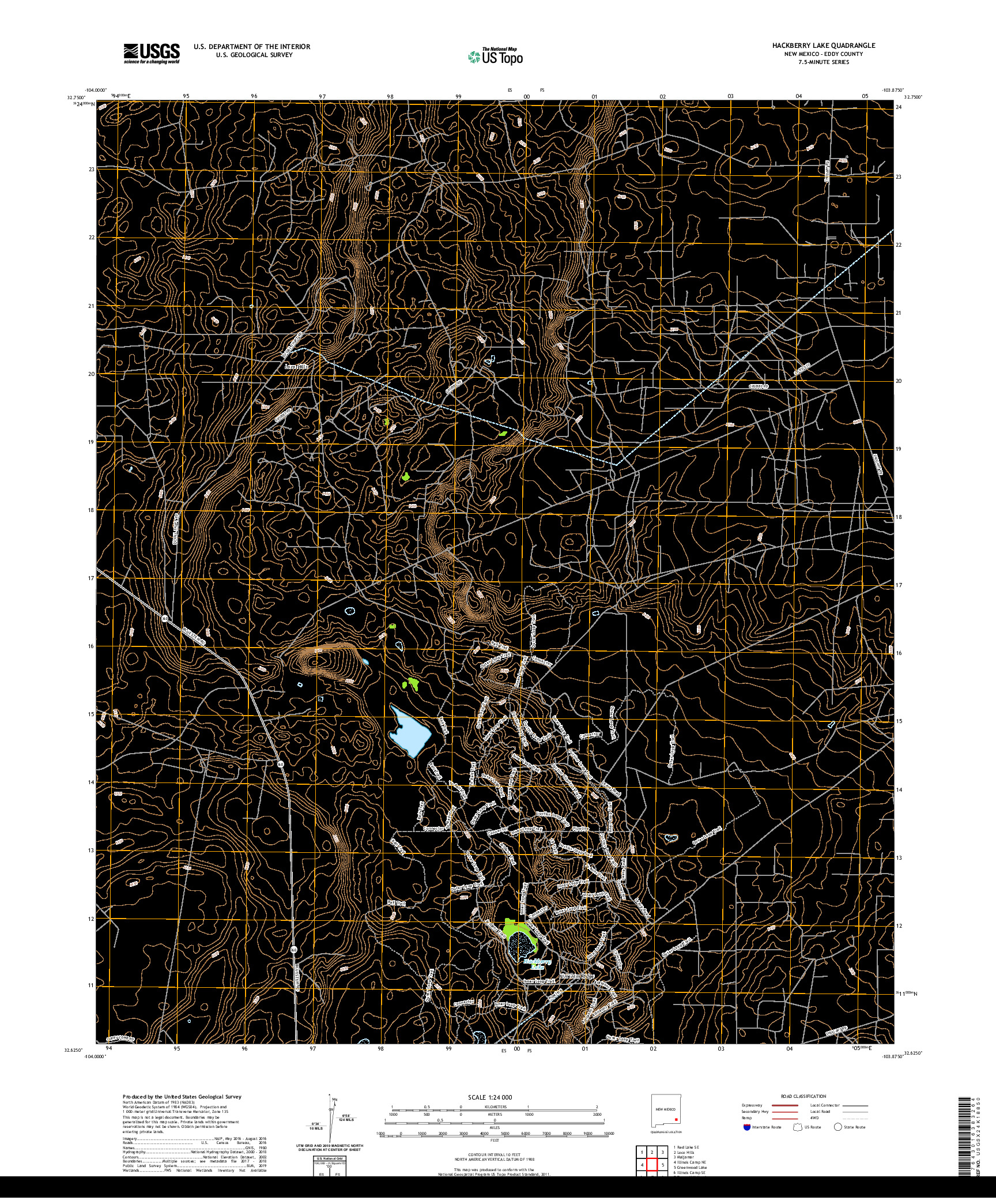 USGS US TOPO 7.5-MINUTE MAP FOR HACKBERRY LAKE, NM 2020