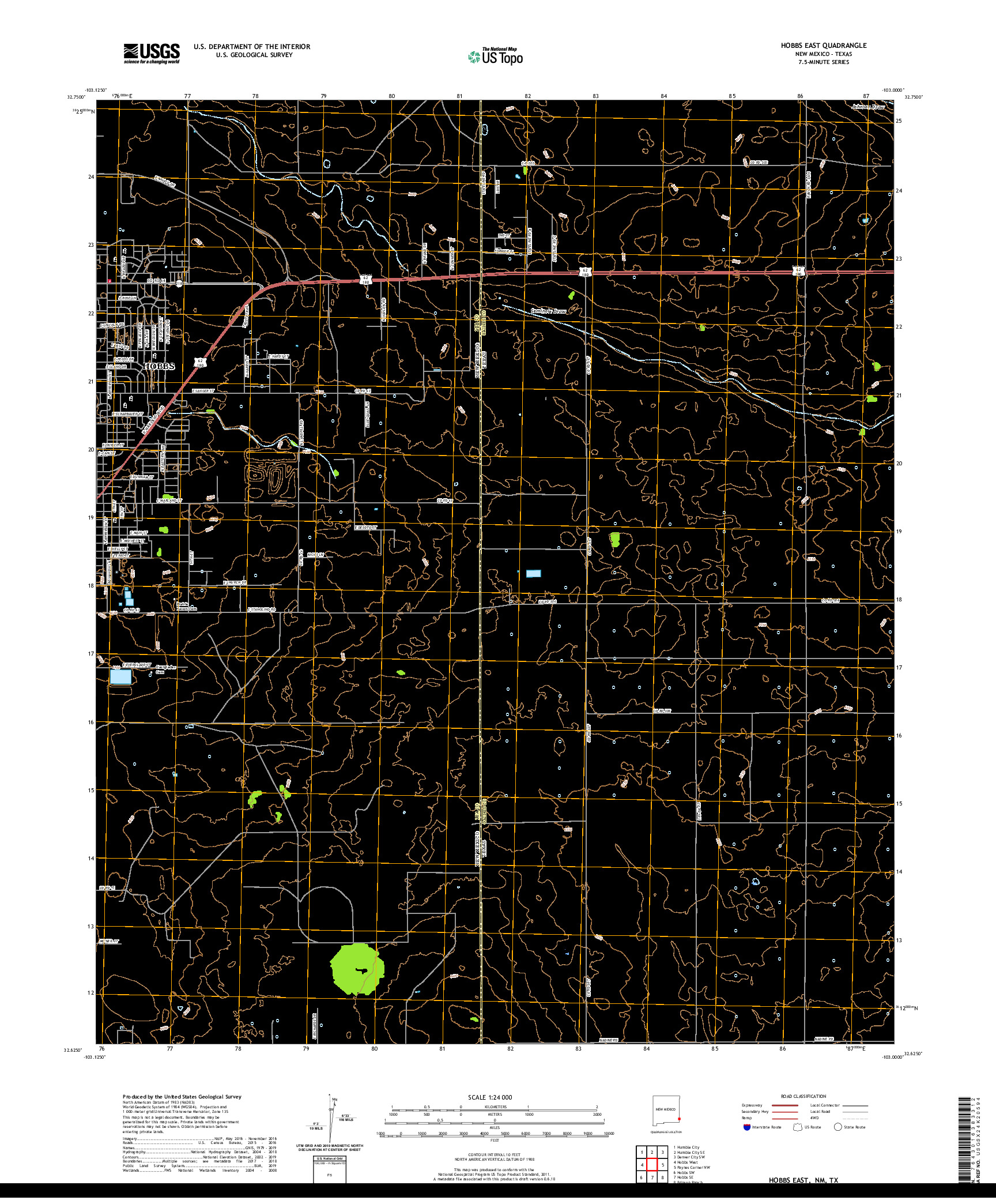 USGS US TOPO 7.5-MINUTE MAP FOR HOBBS EAST, NM,TX 2020