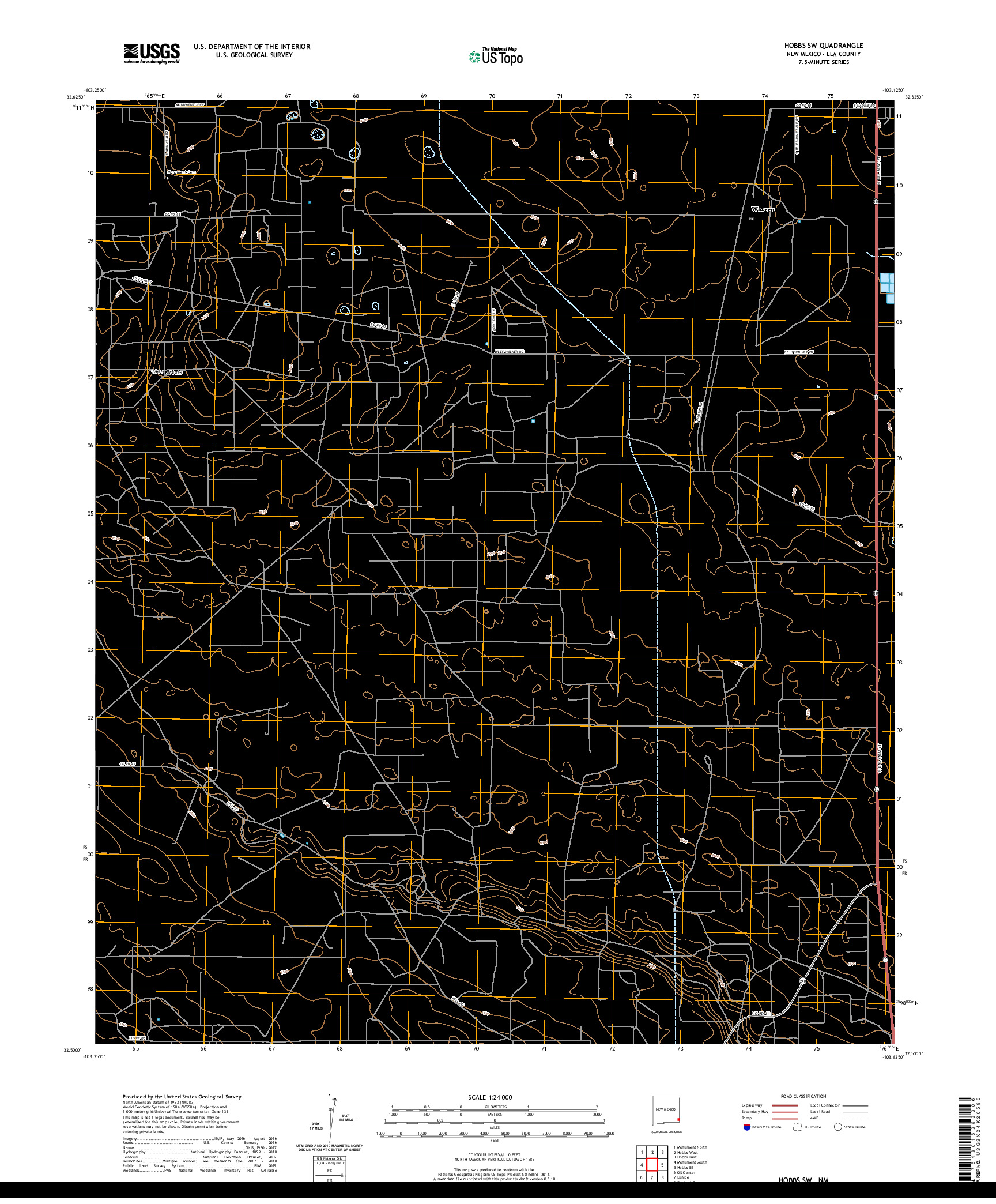 USGS US TOPO 7.5-MINUTE MAP FOR HOBBS SW, NM 2020