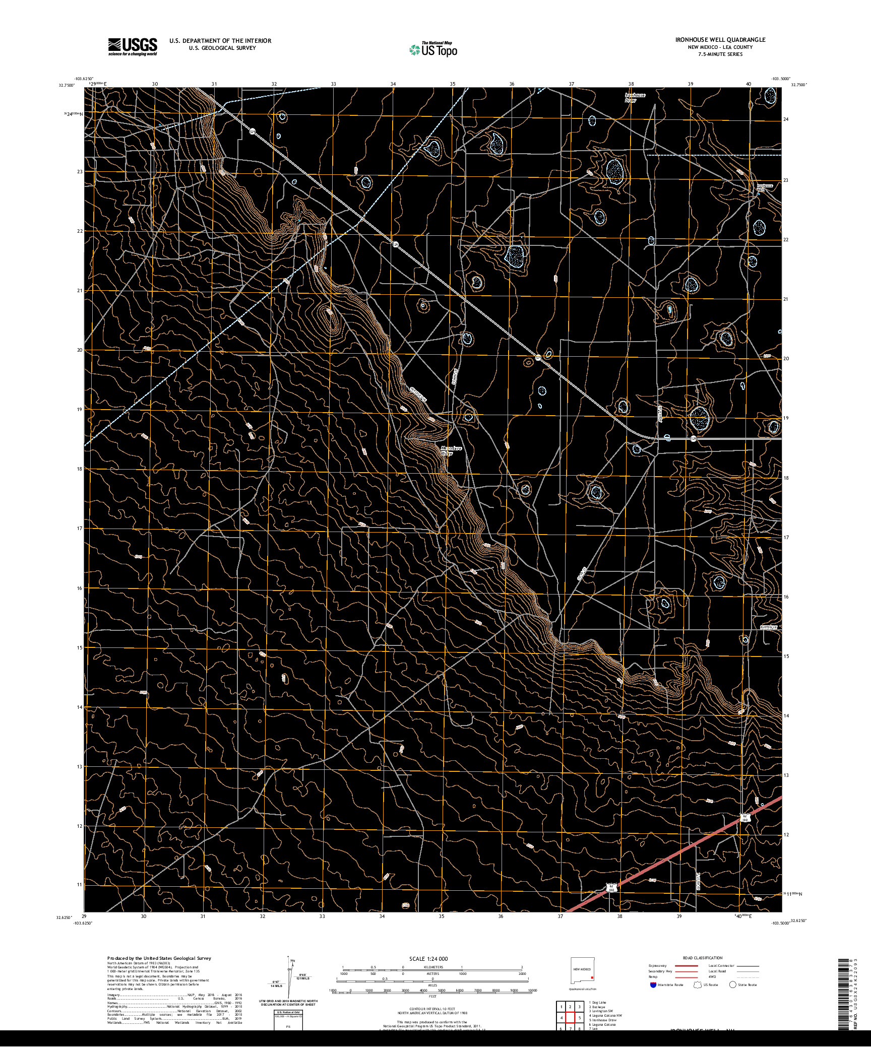 USGS US TOPO 7.5-MINUTE MAP FOR IRONHOUSE WELL, NM 2020