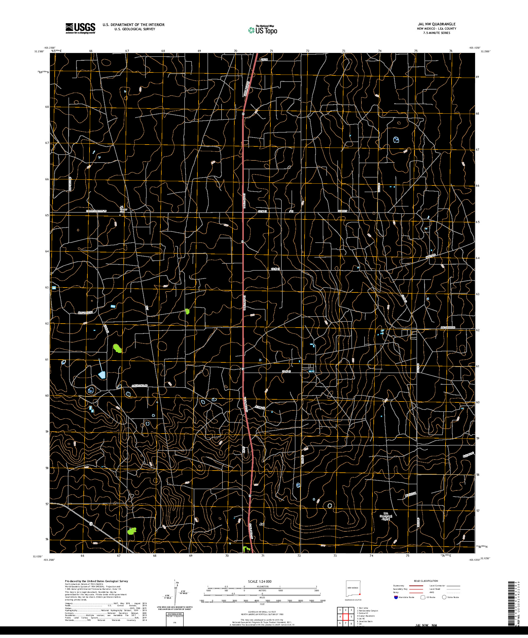 USGS US TOPO 7.5-MINUTE MAP FOR JAL NW, NM 2020