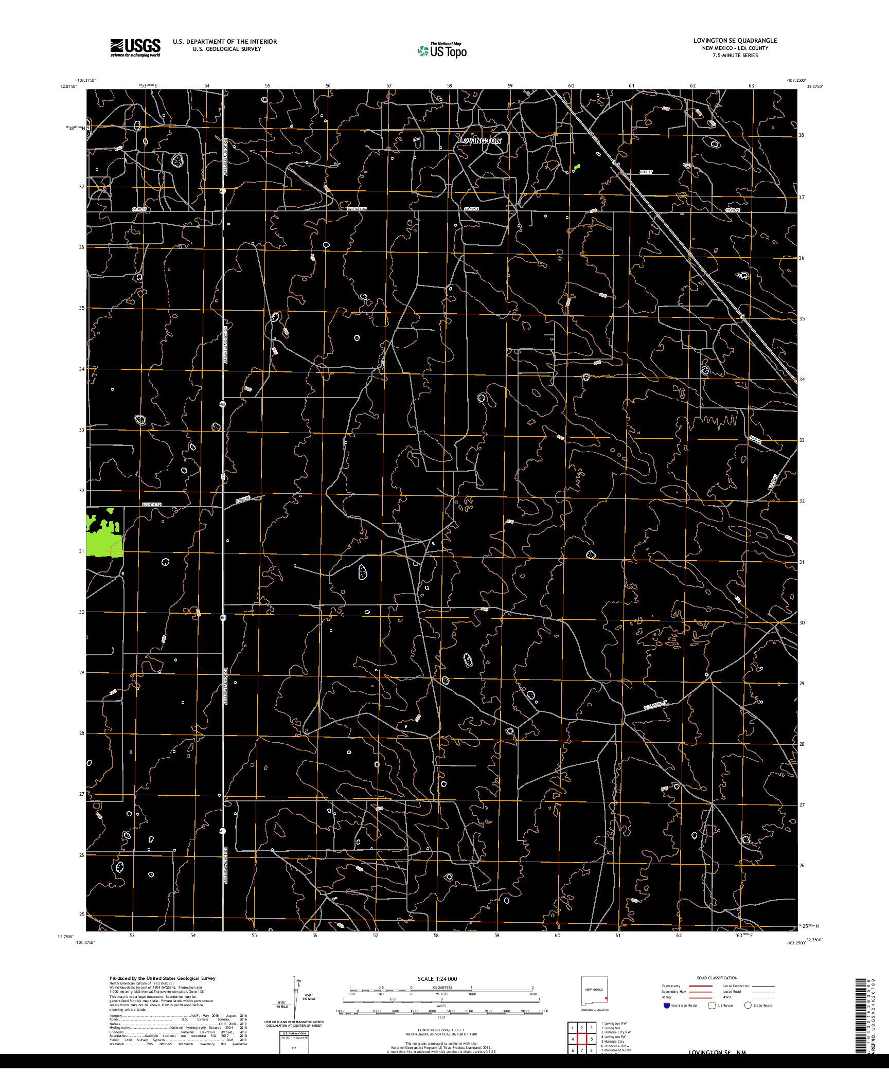 USGS US TOPO 7.5-MINUTE MAP FOR LOVINGTON SE, NM 2020