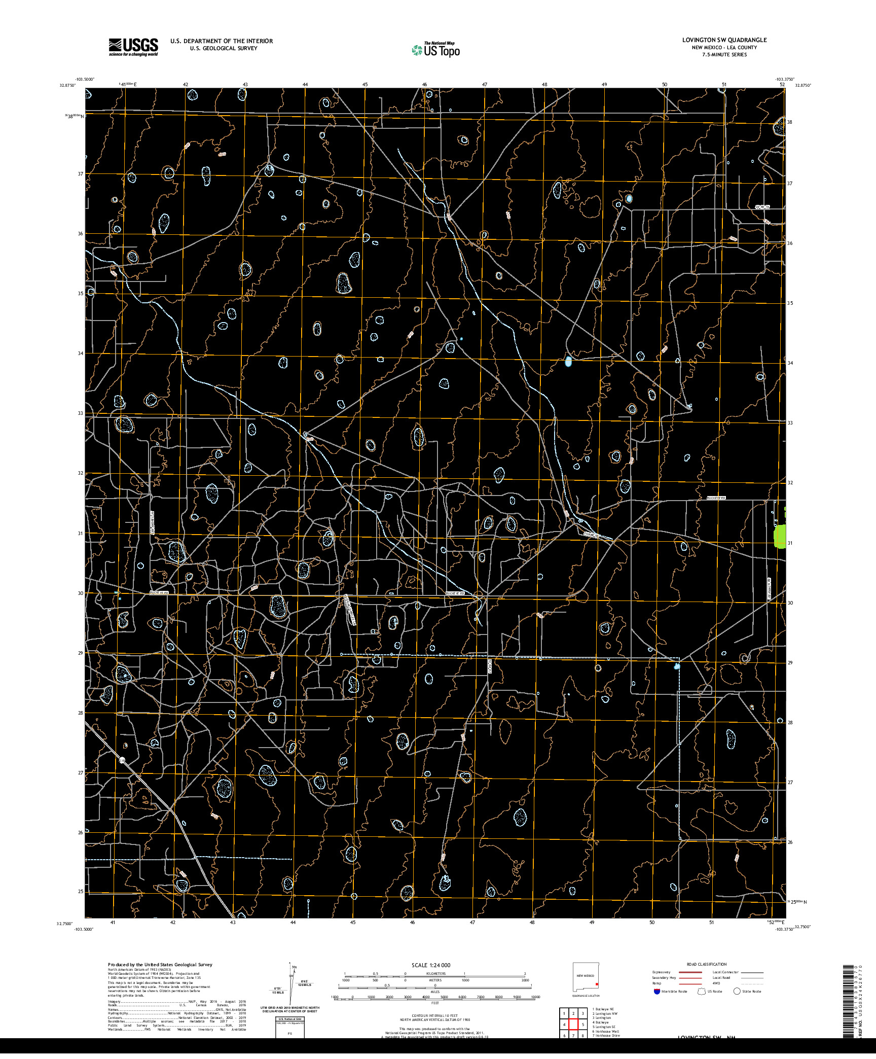 USGS US TOPO 7.5-MINUTE MAP FOR LOVINGTON SW, NM 2020