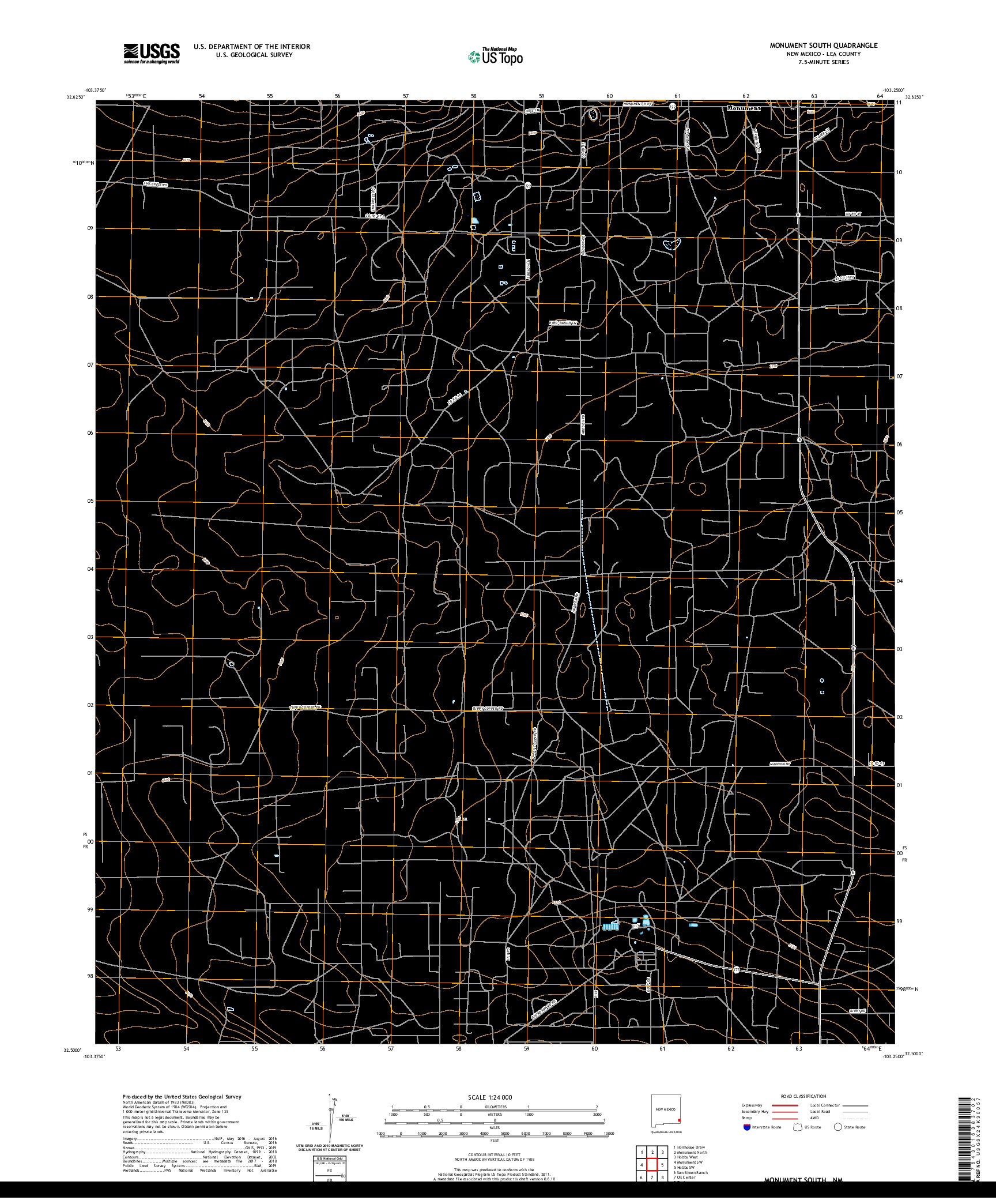 USGS US TOPO 7.5-MINUTE MAP FOR MONUMENT SOUTH, NM 2020