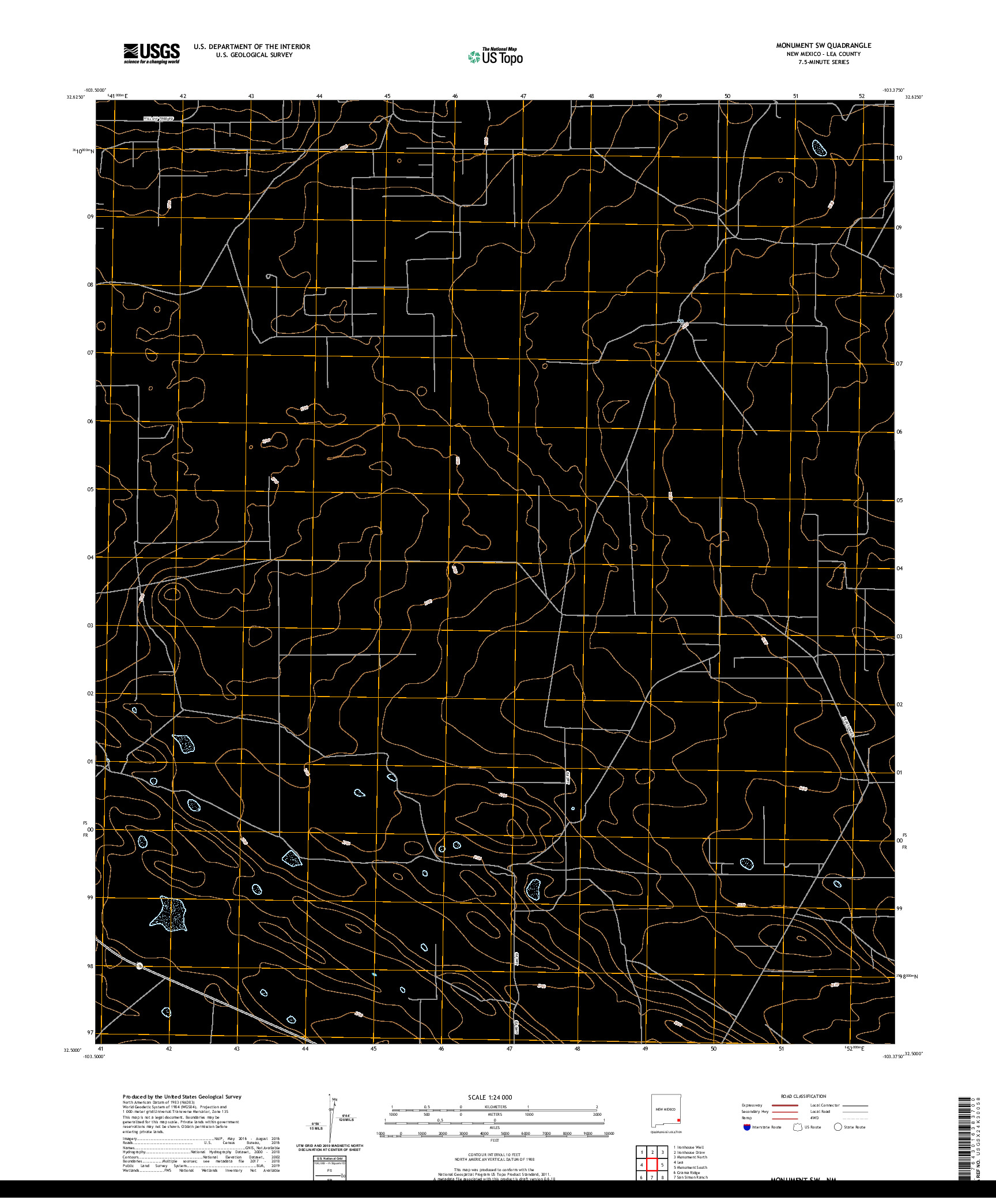 USGS US TOPO 7.5-MINUTE MAP FOR MONUMENT SW, NM 2020