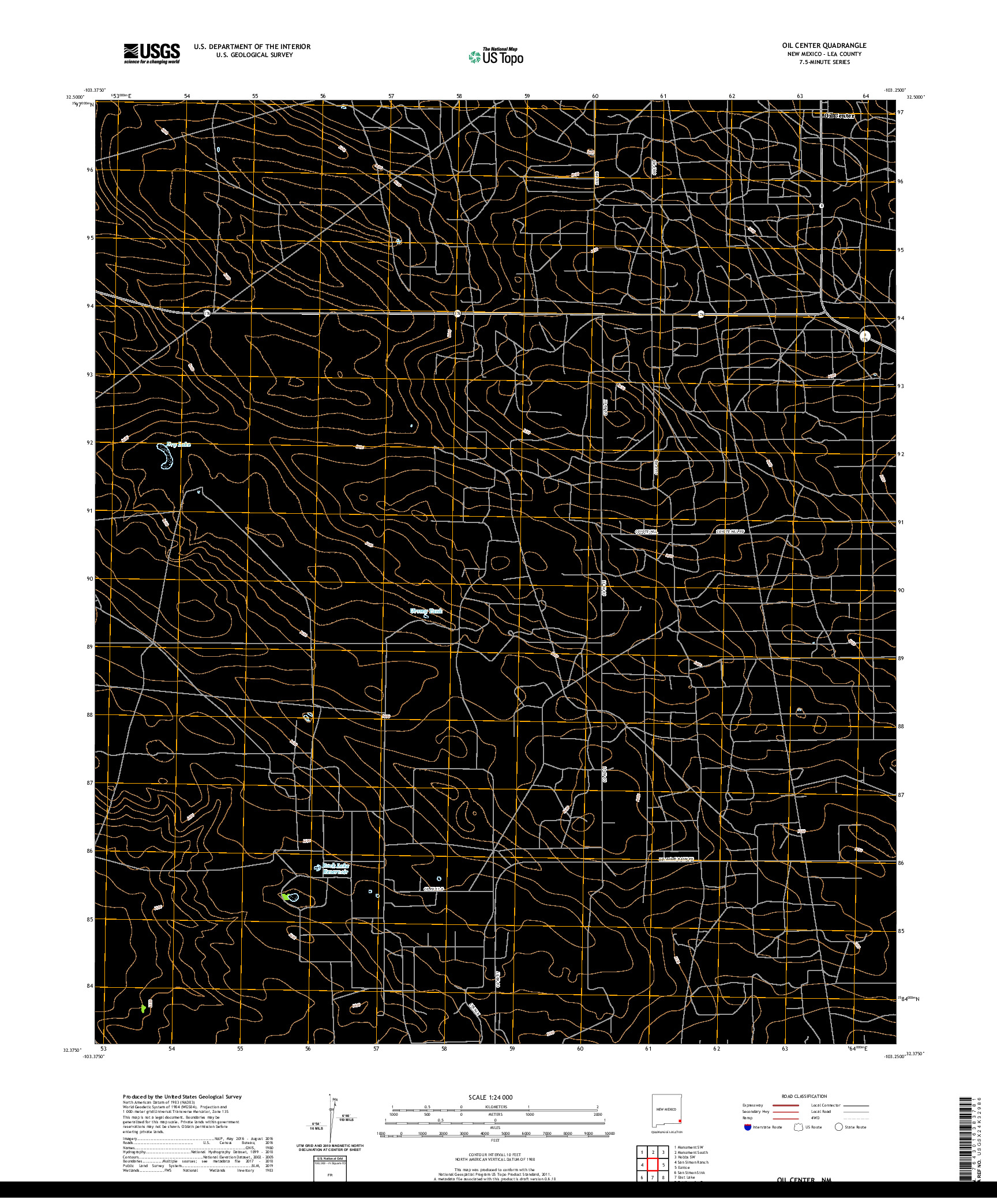 USGS US TOPO 7.5-MINUTE MAP FOR OIL CENTER, NM 2020