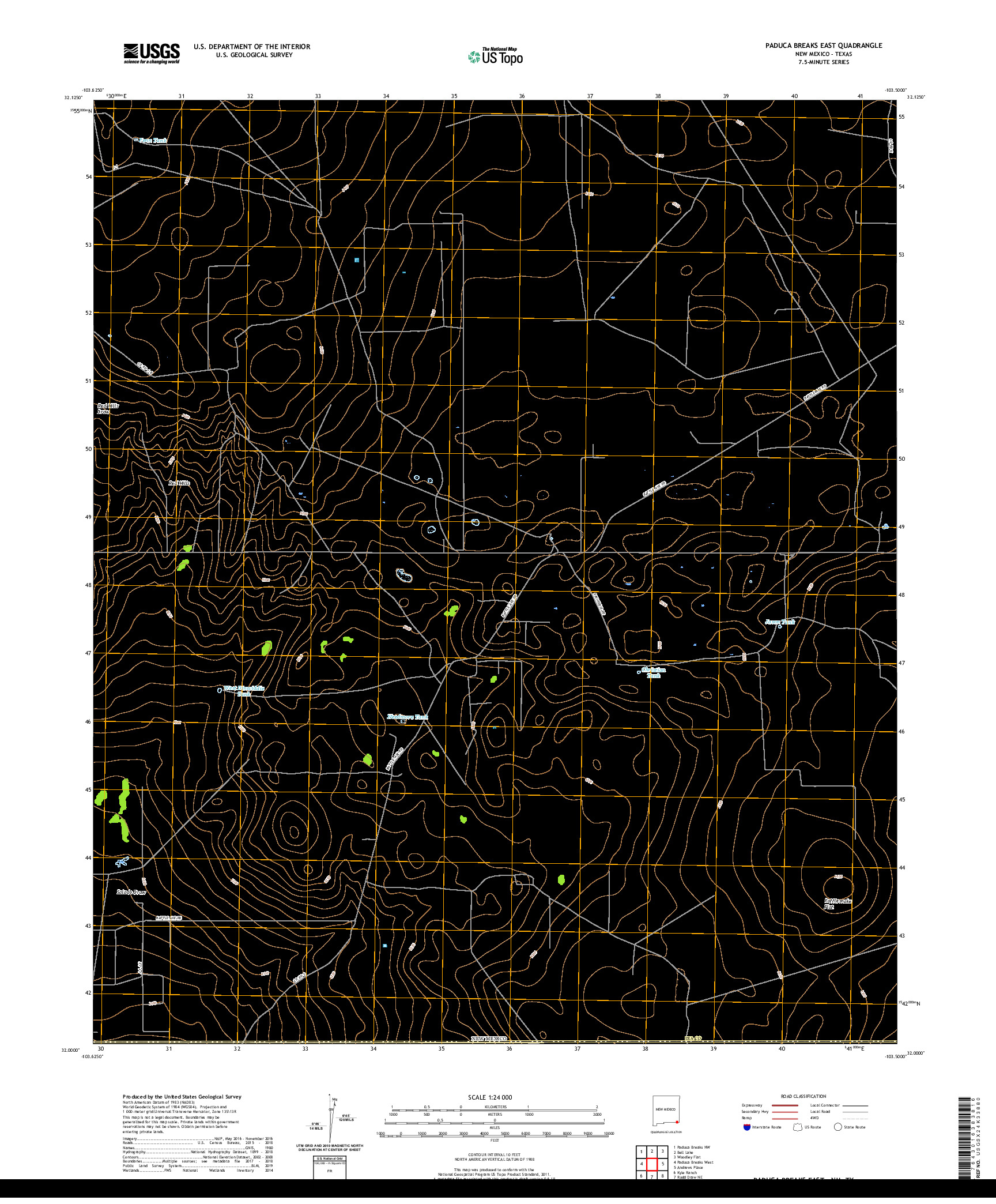 USGS US TOPO 7.5-MINUTE MAP FOR PADUCA BREAKS EAST, NM,TX 2020
