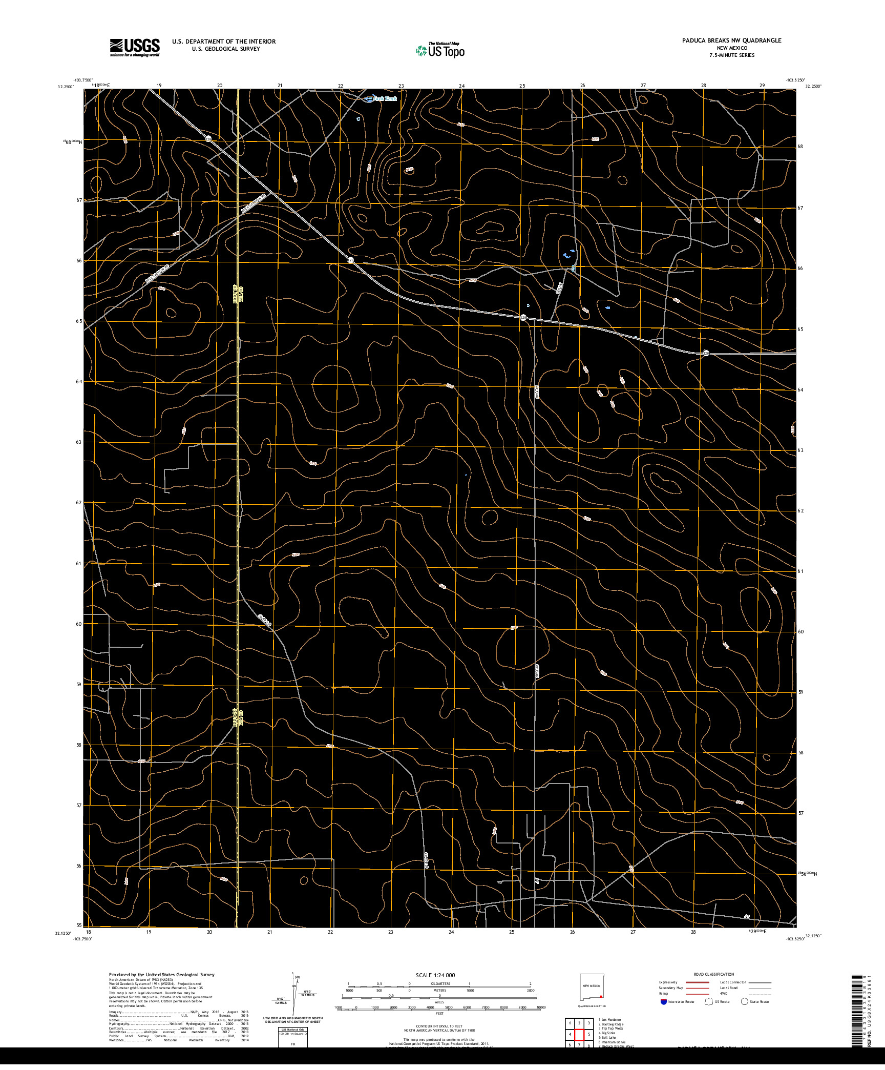 USGS US TOPO 7.5-MINUTE MAP FOR PADUCA BREAKS NW, NM 2020