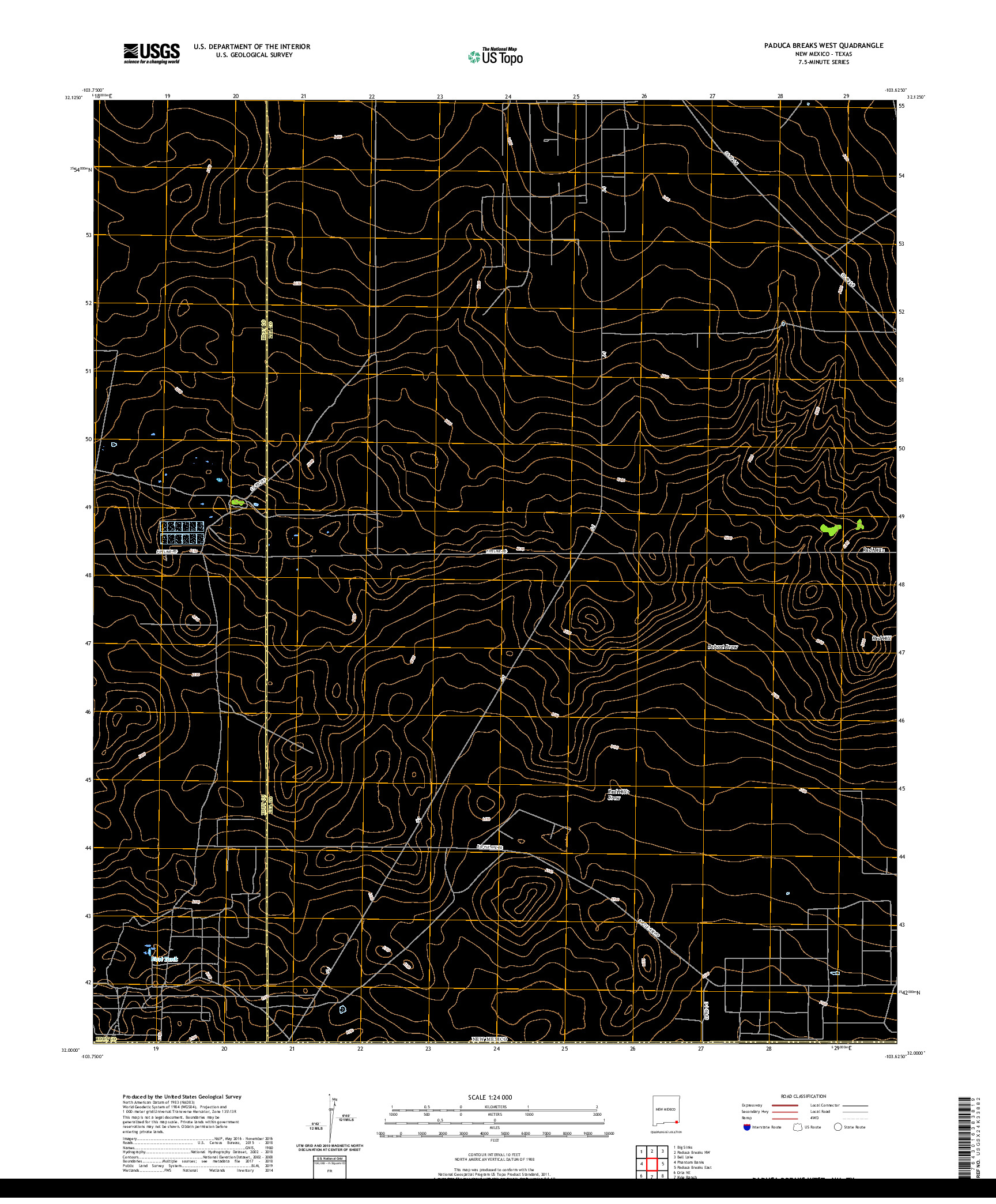 USGS US TOPO 7.5-MINUTE MAP FOR PADUCA BREAKS WEST, NM,TX 2020