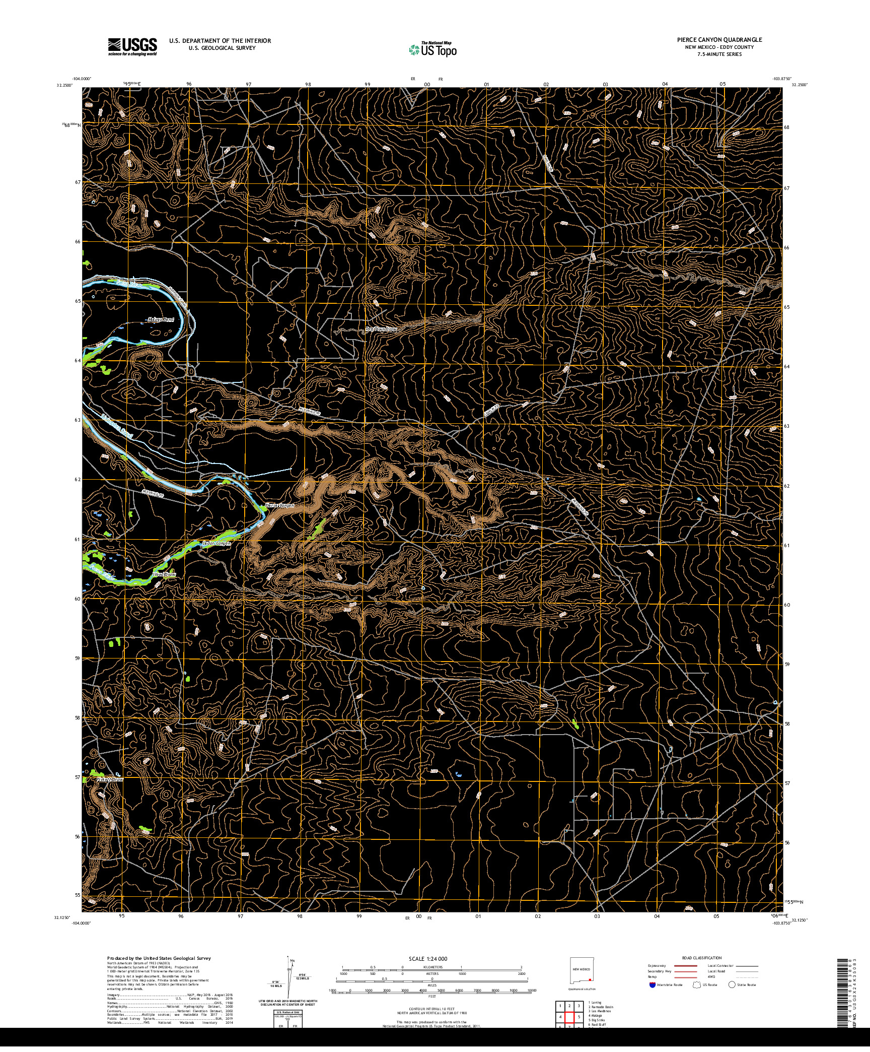 USGS US TOPO 7.5-MINUTE MAP FOR PIERCE CANYON, NM 2020