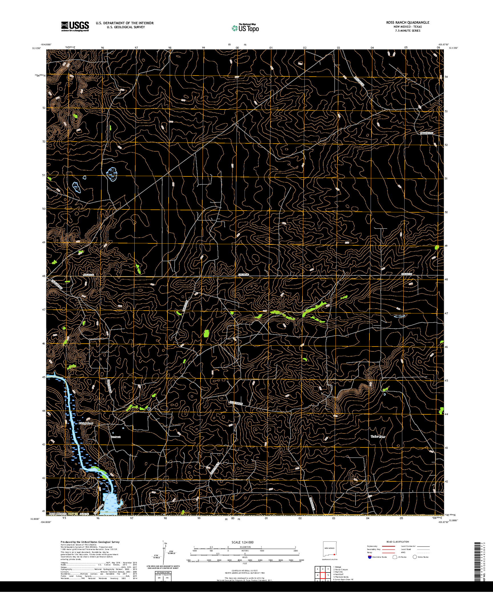 USGS US TOPO 7.5-MINUTE MAP FOR ROSS RANCH, NM,TX 2020